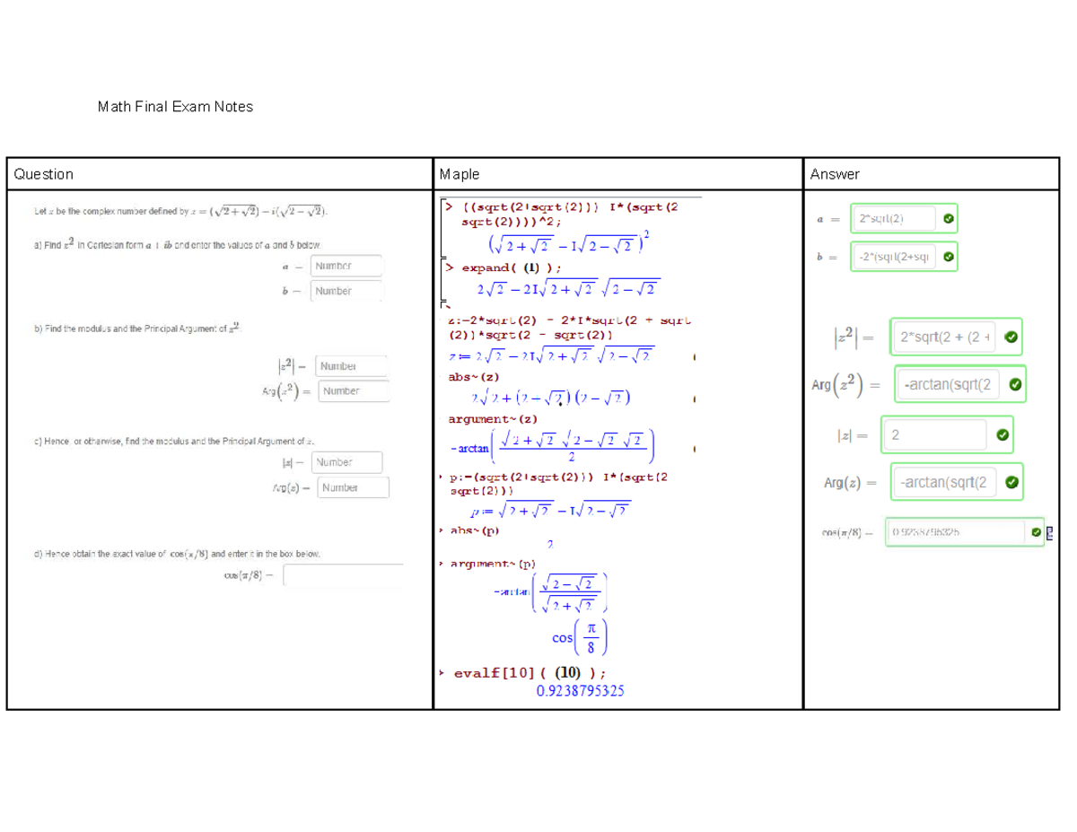 Math Final Exam Notes - Exam questions - MATH1131 - Math Final Exam ...