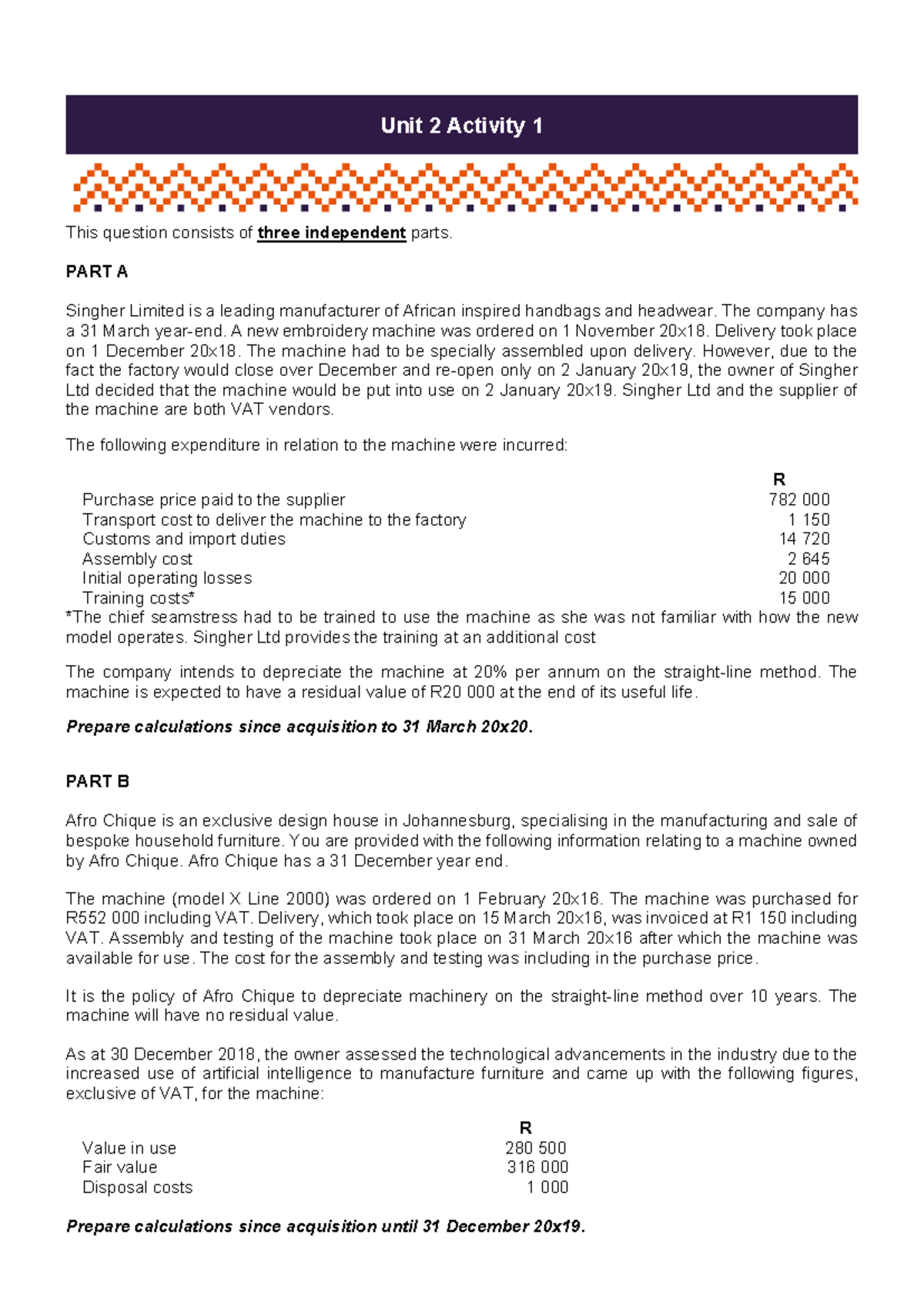 Unit 2 Activity 1 2023 - Assignment on Depreciation Calculations - Studocu
