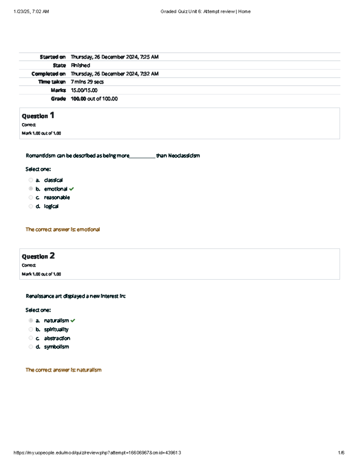 Graded Quiz Unit 6 Attempt review Home - Started on Thursday, 26 ...