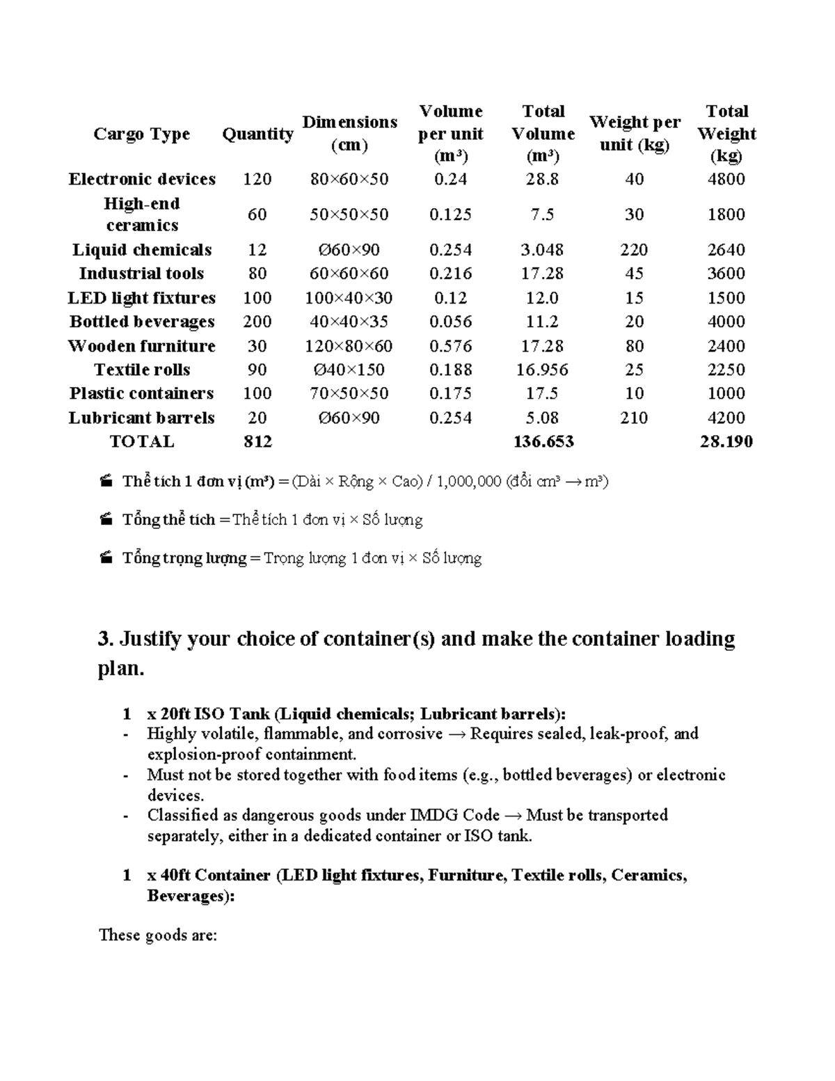 BÀI TẬP 3 - Cargo Types and Container Loading Plan - Studocu