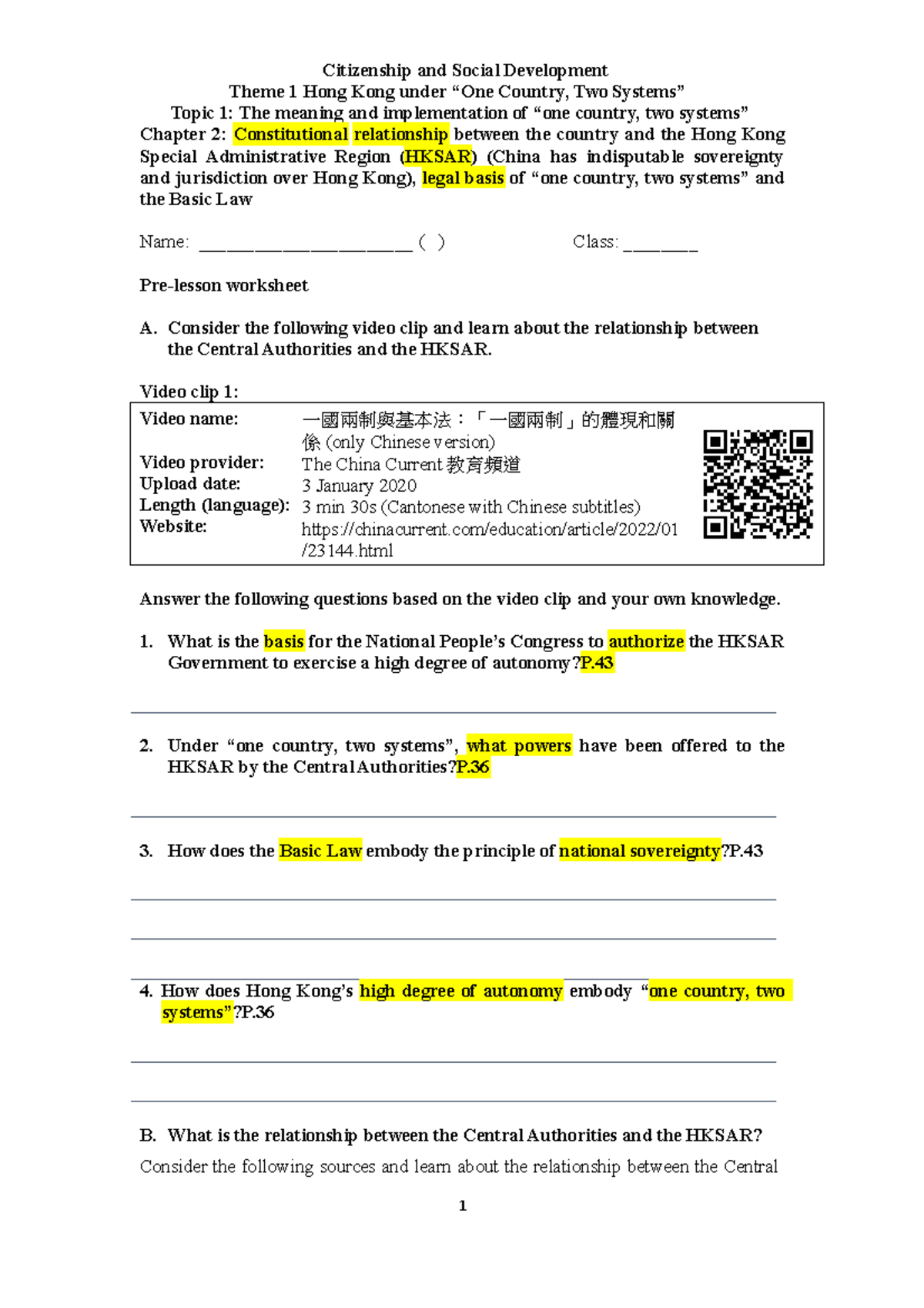 Chapter 2: Constitutional Relationship between Country and HKSAR - Pre ...