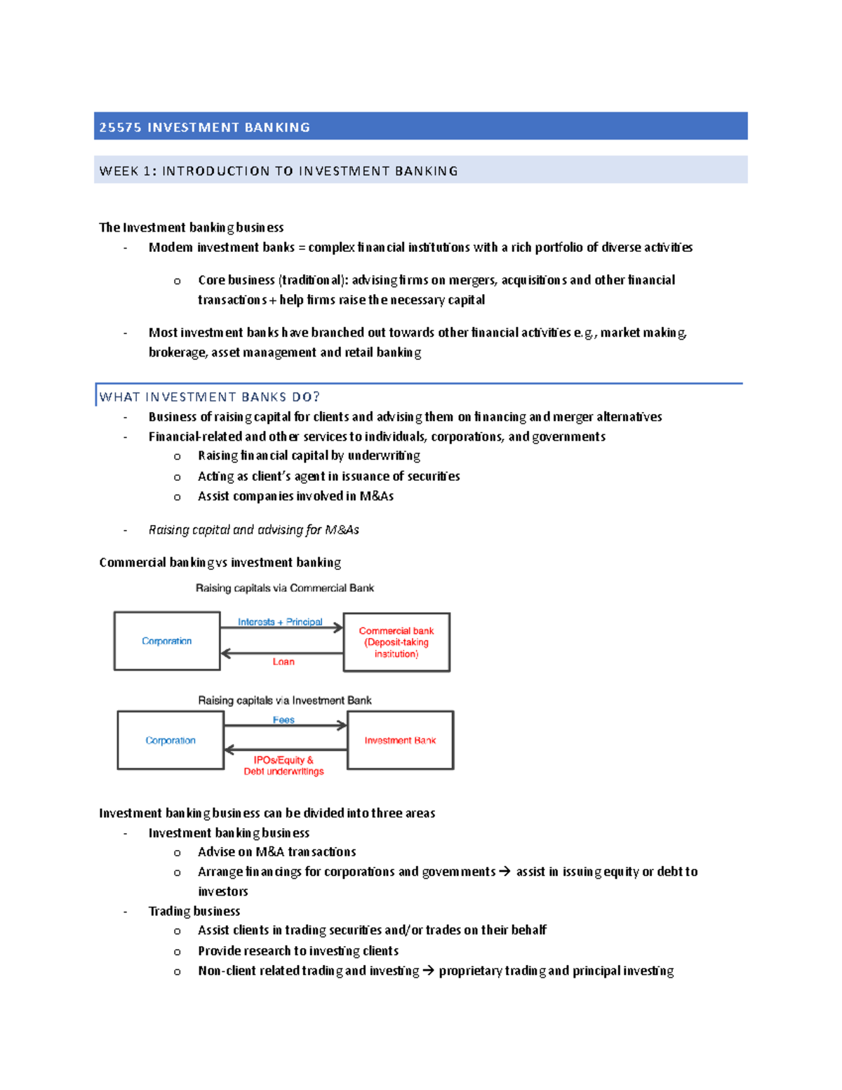 25575 Investment Banking Lecture Notes on Valuation and M&As - Studocu