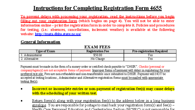Exam Registration Instructions for Form 4655 - NCDHHS - Studocu
