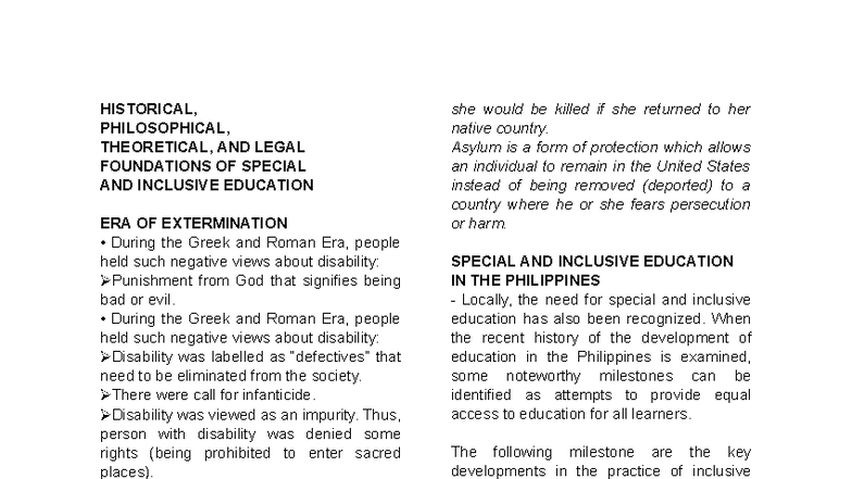 EDUC 121 Reviewer: Foundations of Special and Inclusive Education - Studocu