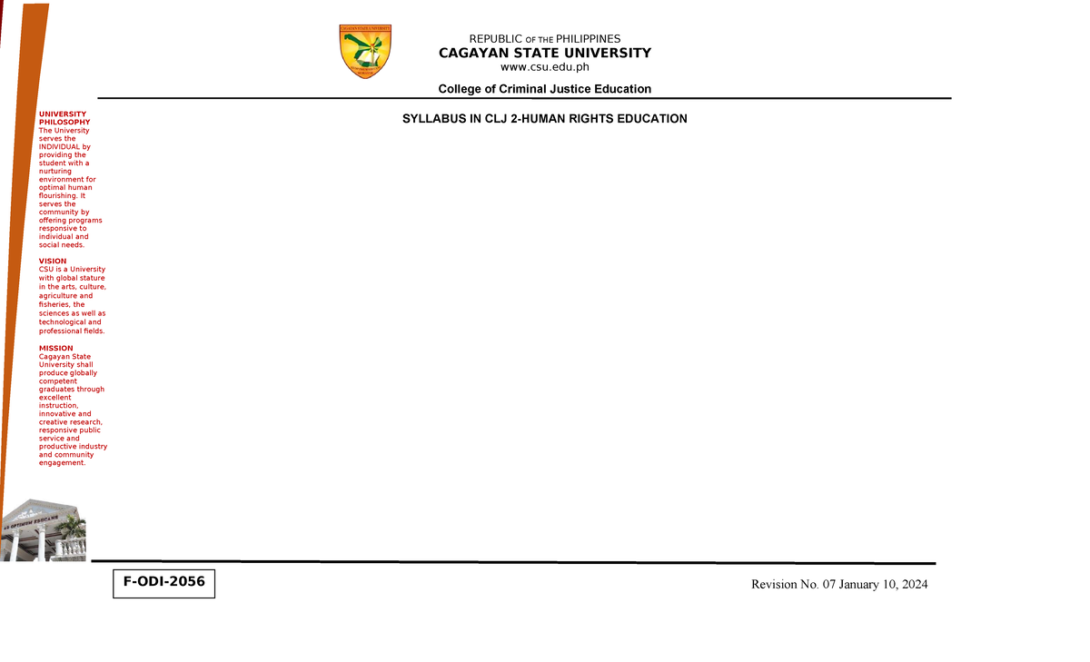 CLJ 2 Human Rights Education Syllabus - Revision No. 07 - Studocu