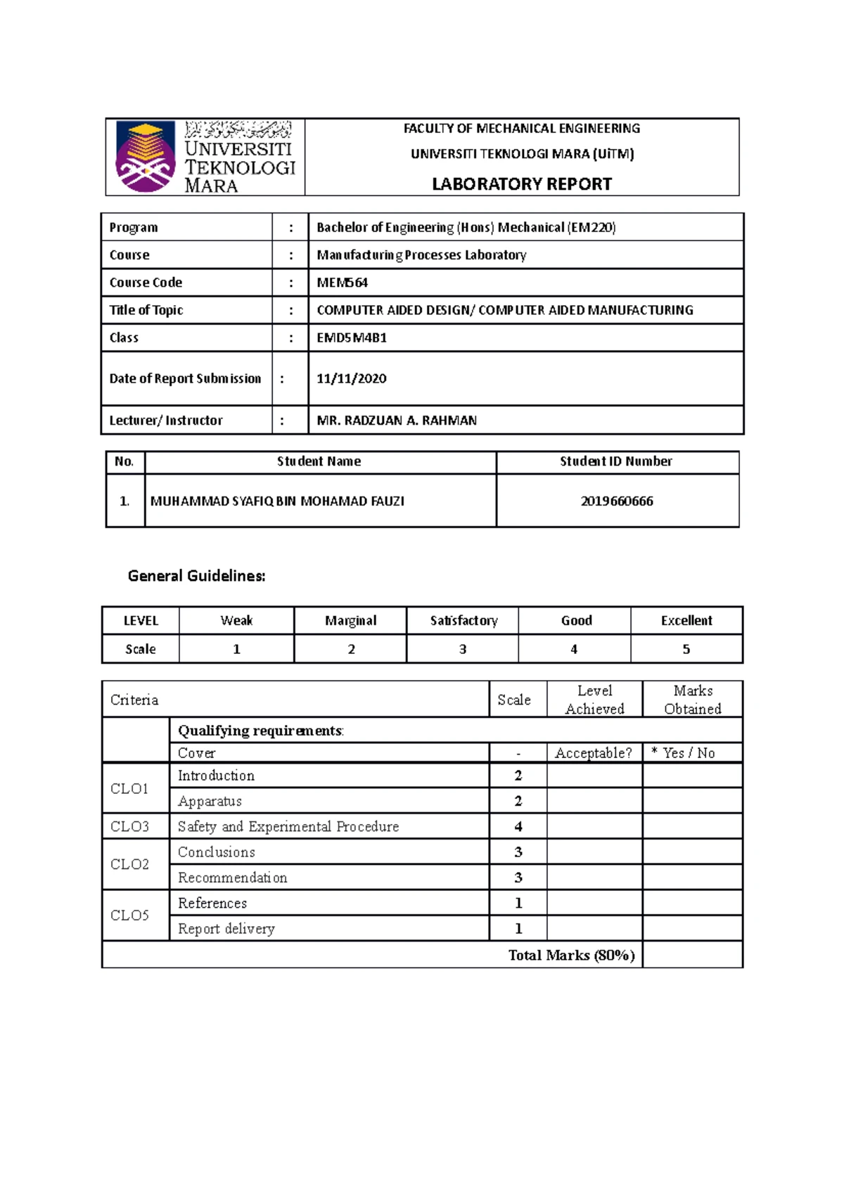 Cad Cam Report - FACULTY OF MECHANICAL ENGINEERING UNIVERSITI TEKNOLOGI ...