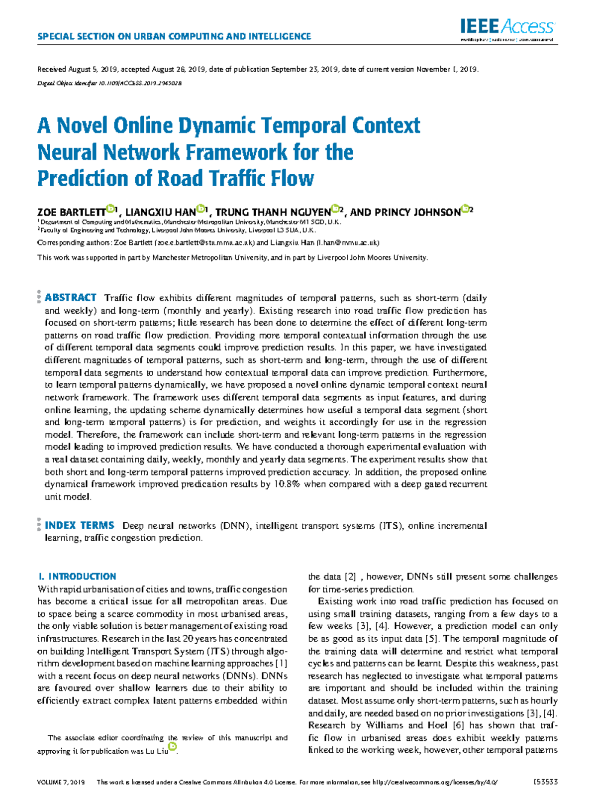 A Novel Online DTC Neural Network for Road Traffic Flow Prediction ...