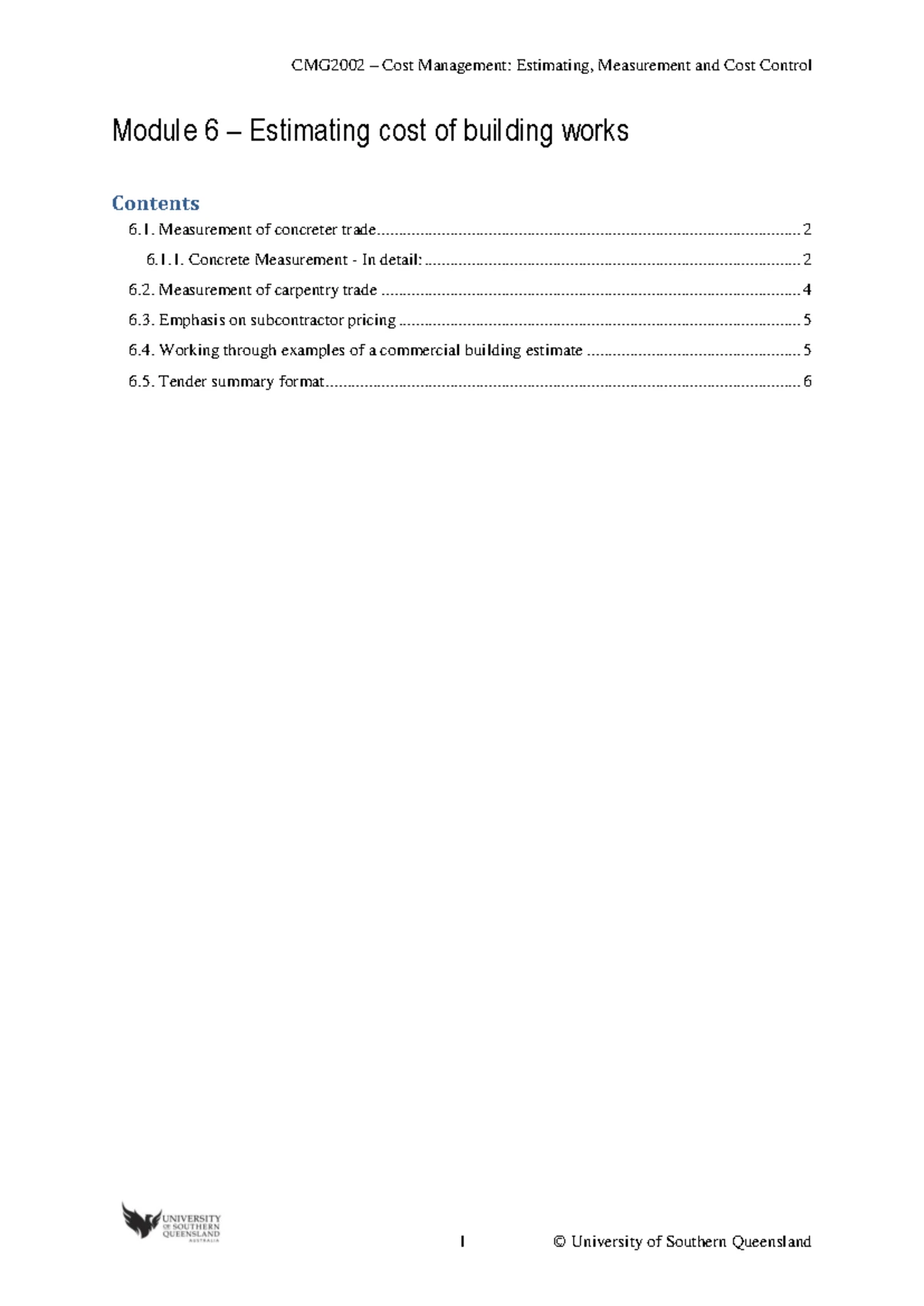 Module 7 - CMG2002 Estimating the cost of civil engineering works ...