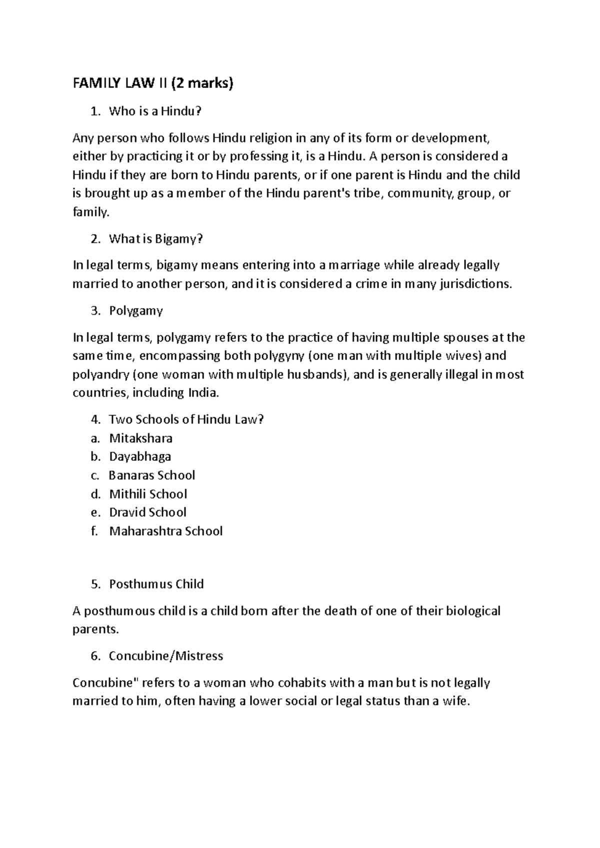 Family law II: Key concepts and definitions for exam preparation - Studocu