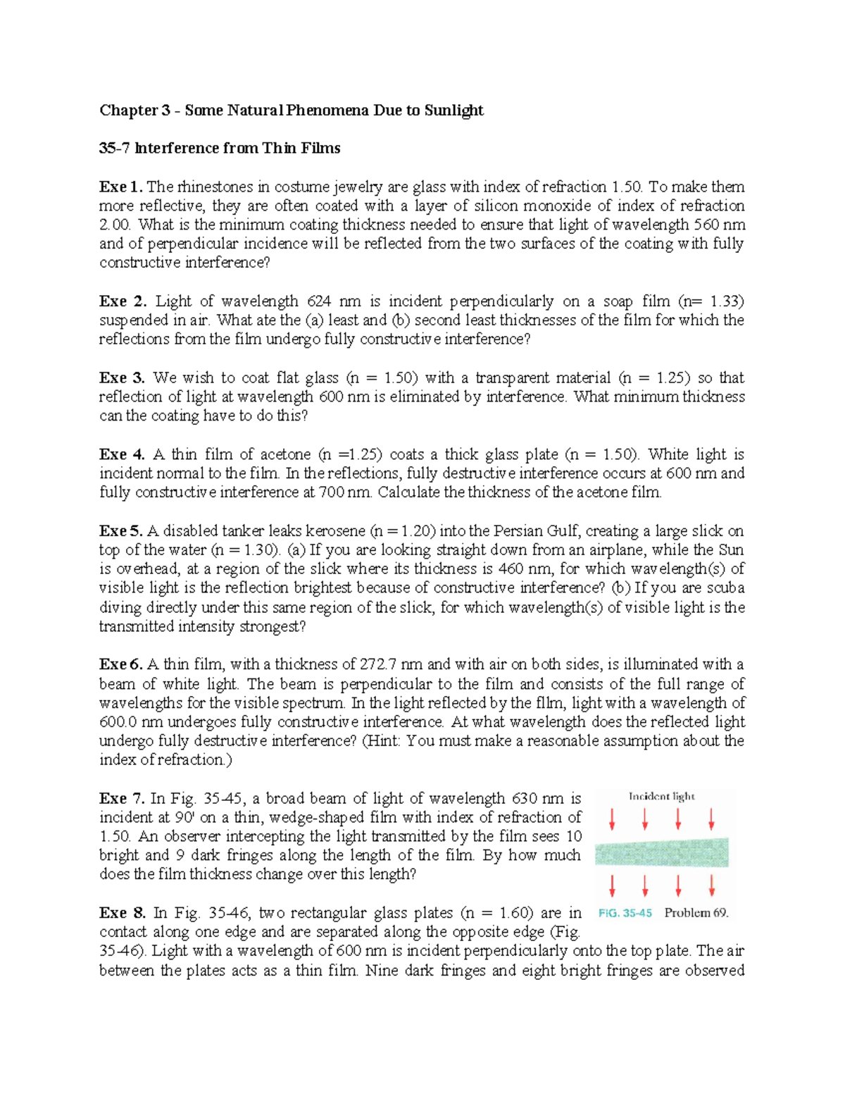Chapter 3 - Light: Exercises on Sunlight Interference and Thin Films ...