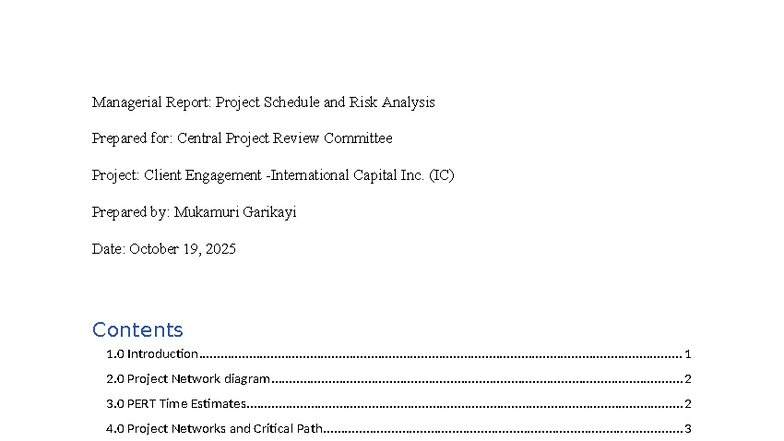Managerial Report: Project Schedule & Risk Analysis for IC - Studocu