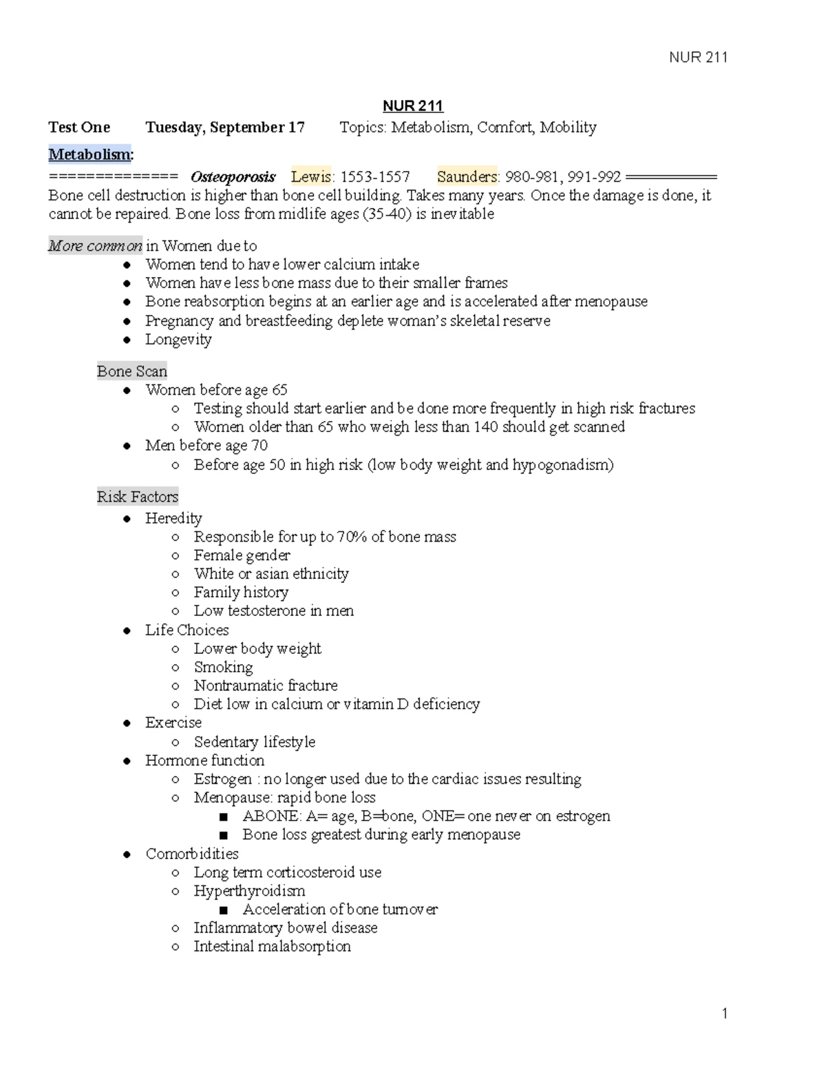 NUR 3150 Exam Two Comprehensive Review Notes - Studocu