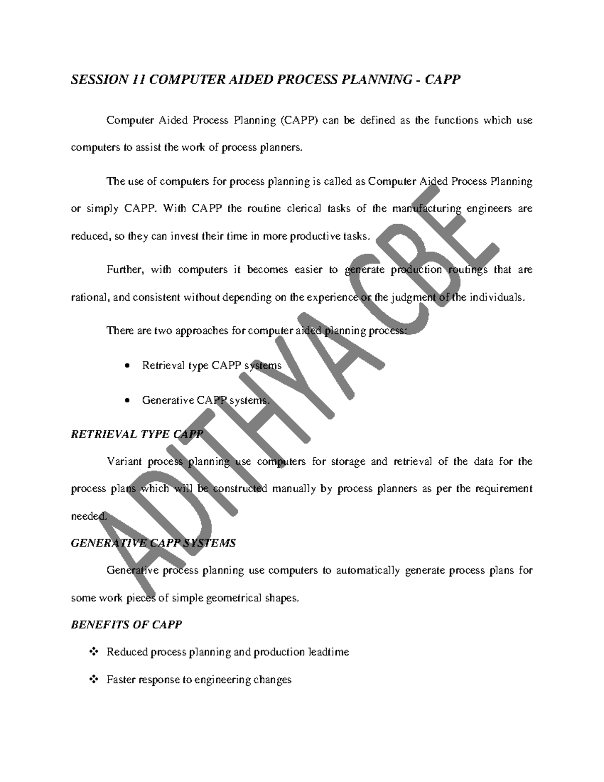 SESSION 12: Computer Aided Process Planning (CAPP) Overview - Studocu