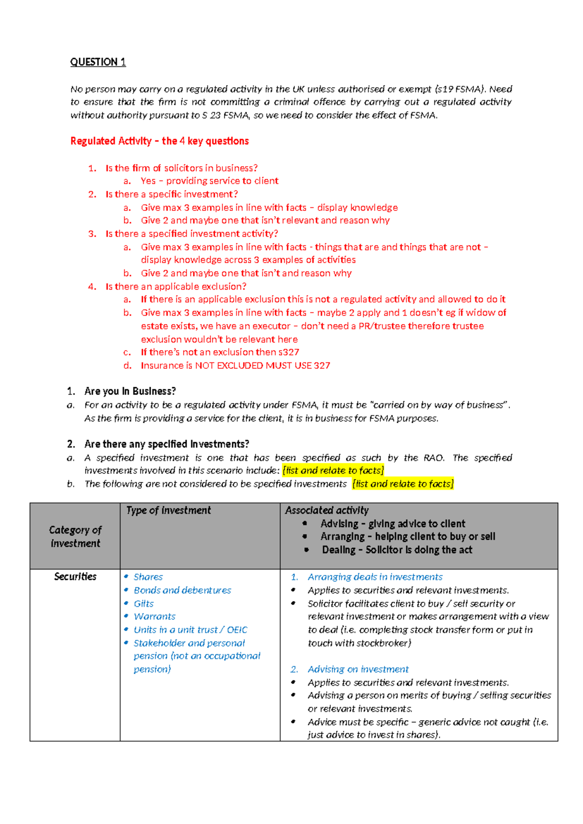 PSC Notes - Financial and Business Skills LB: Regulated Activities ...