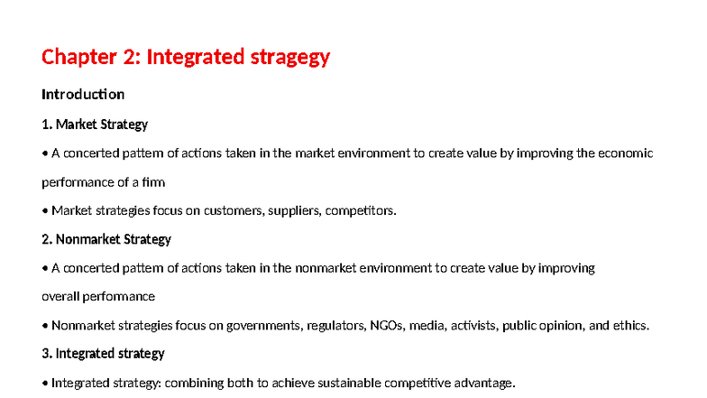 Chapter 2: Integrated Strategy in Business and Market Environment - Studocu