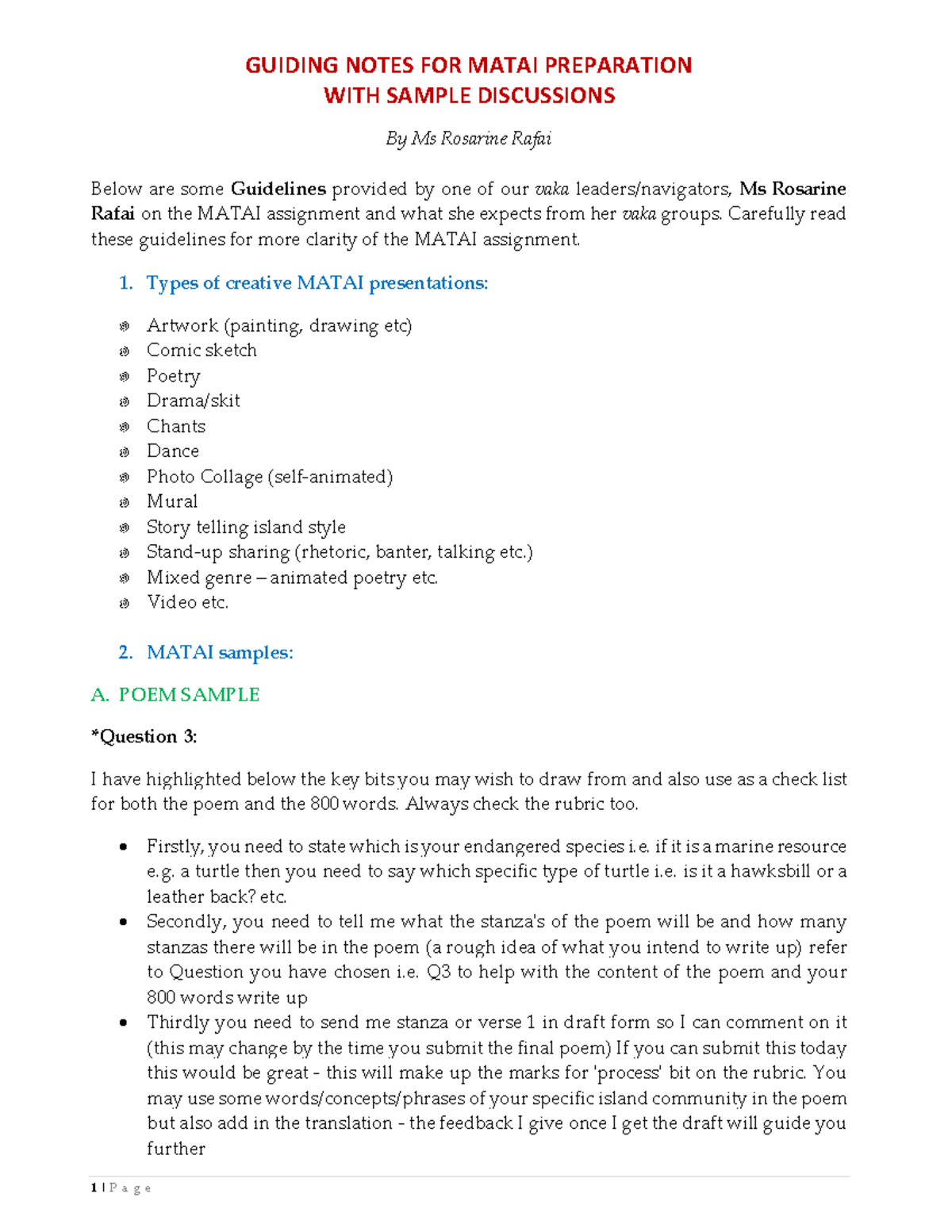 UU204 MATAI Guidelines: Creative Presentation Preparation Notes - Studocu