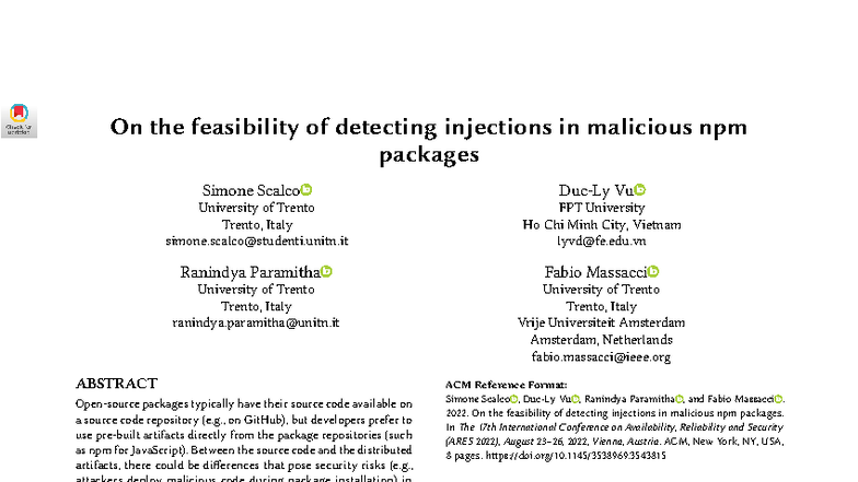 Detecting Malicious Code Injections in npm Packages: A Feasibility ...