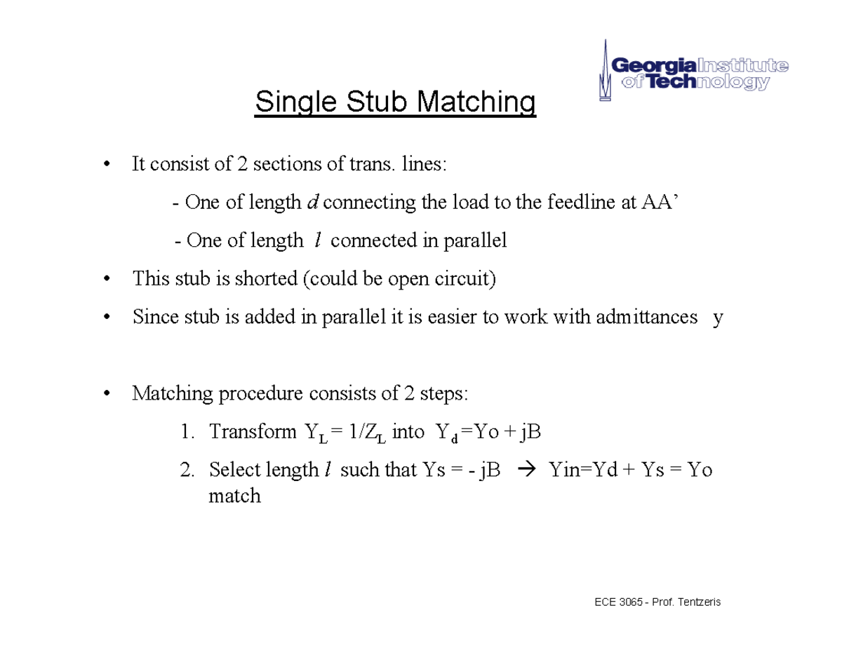 3065 Single Stub Matching Techniques and Procedures - Studocu