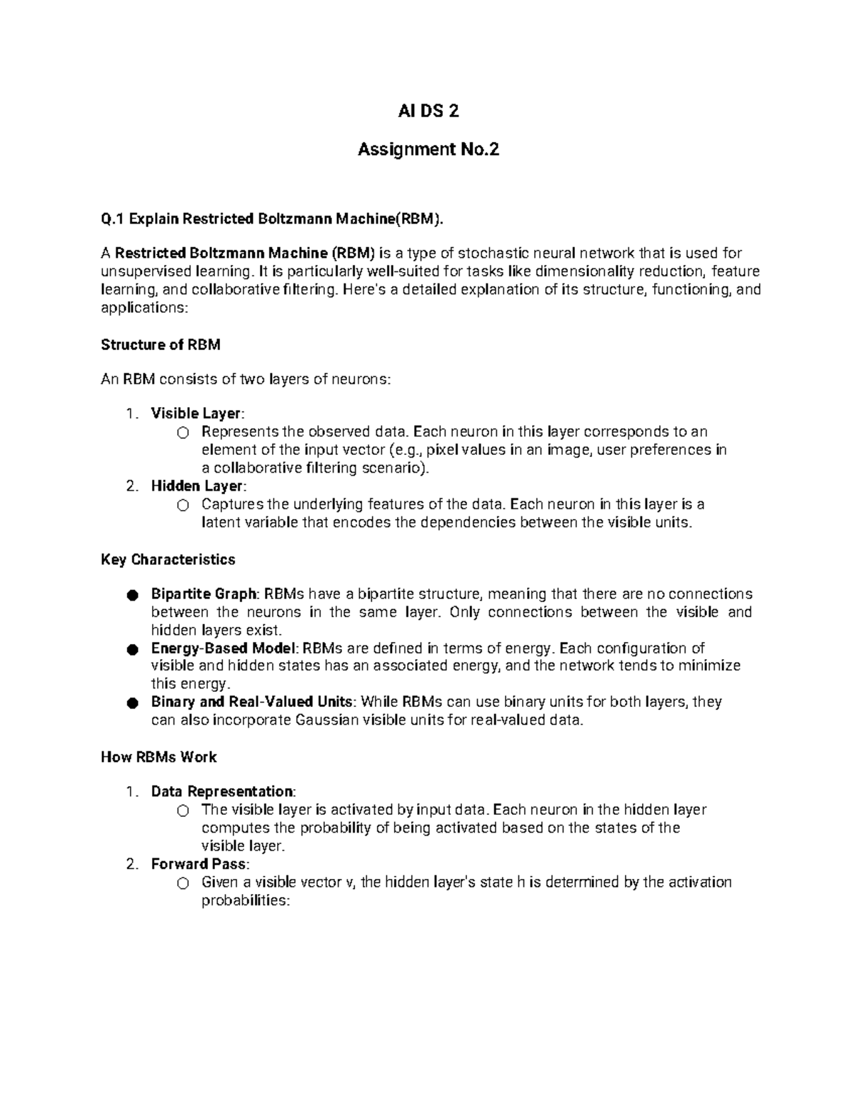 AI DS 2 Assignment No.2: Exploring RBM, ML Techniques & Learning Rate ...