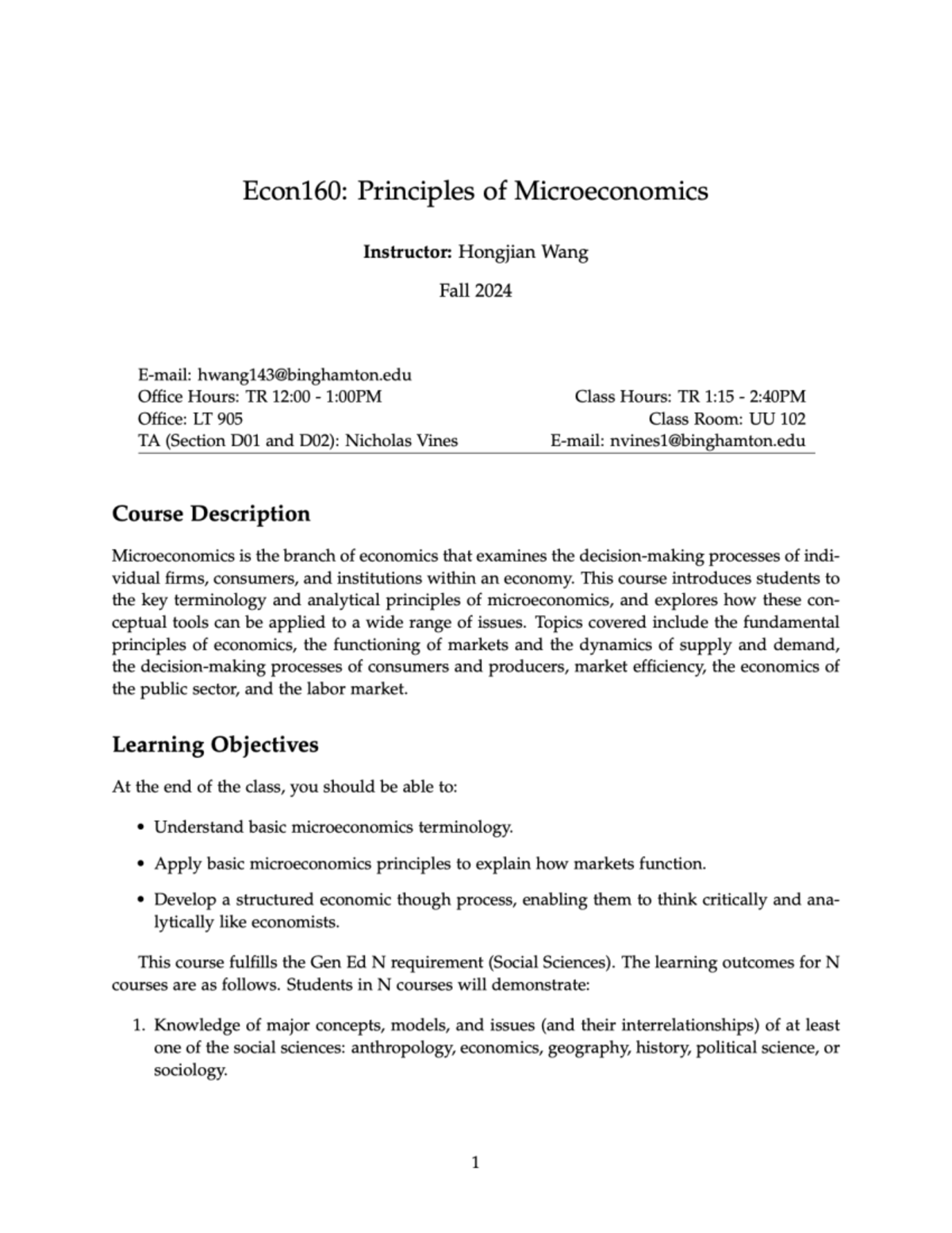 Econ160: Microeconomics Syllabus for Spring 2025 - Instructor: Wang ...