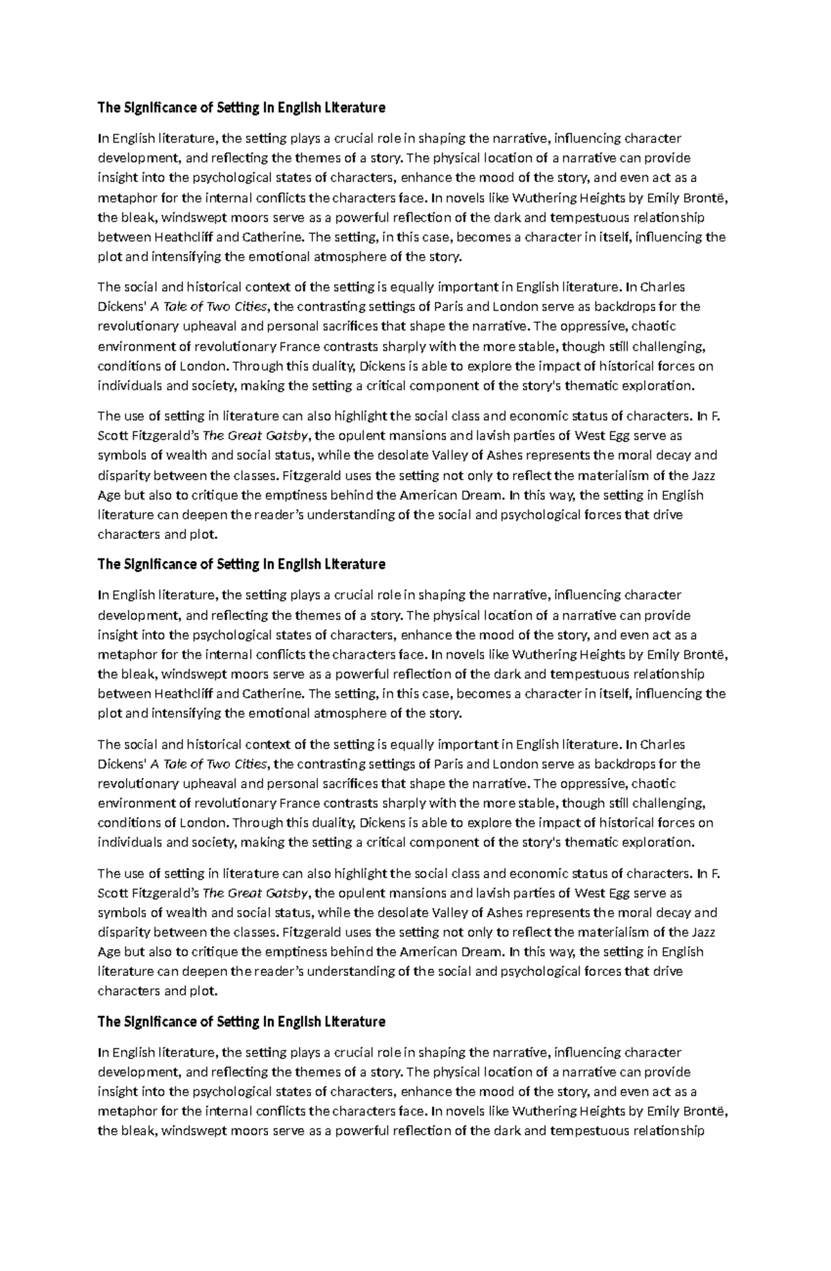 The Significance of Setting in English Literature - The physical ...