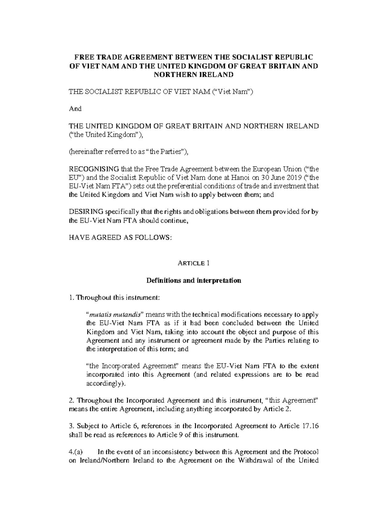 UKVFTA: Free Trade Agreement Between Vietnam and the UK - Studocu