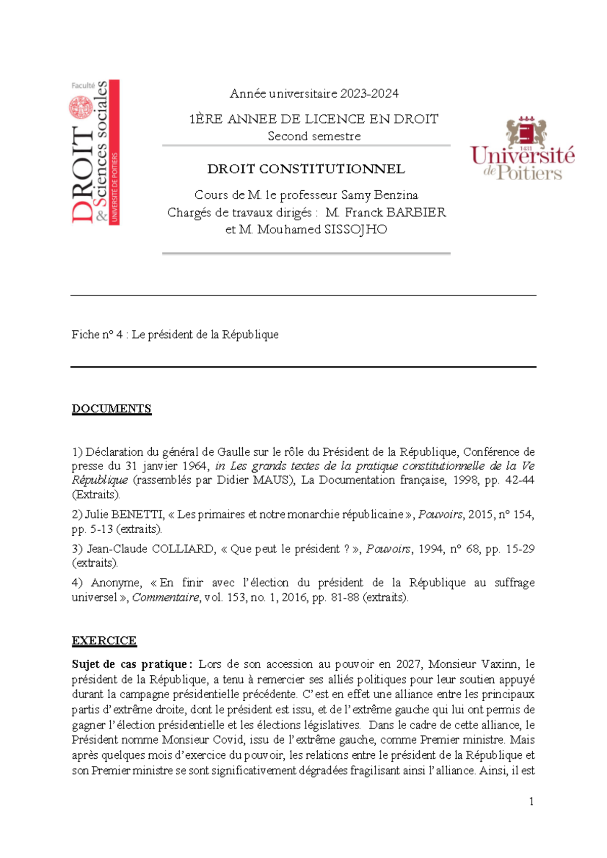 Fiche n°4 : Analyse du rôle du Président de la République en Droit ...