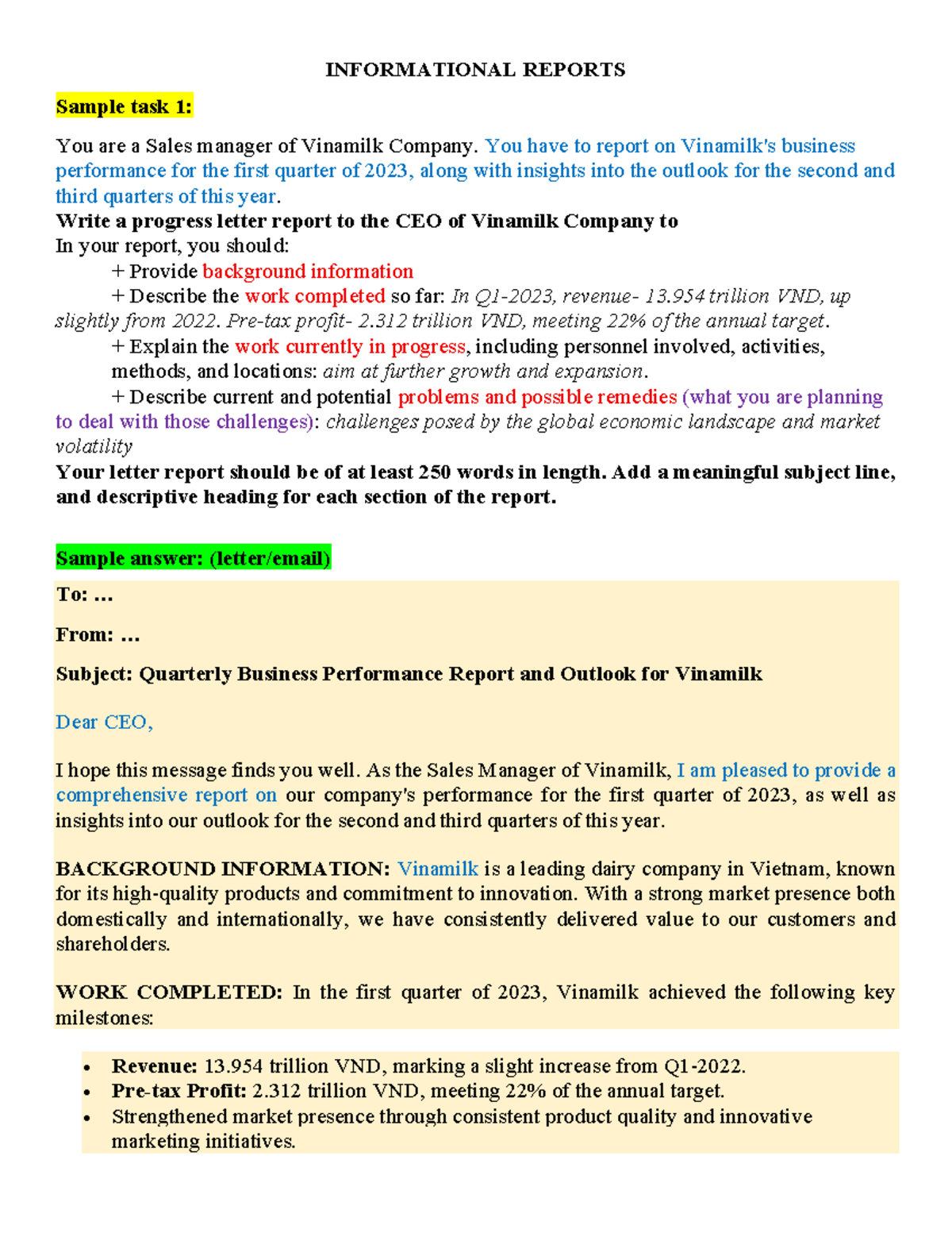 ESP121.21 - Informational Report on Q1 2023 Business Performance - Studocu