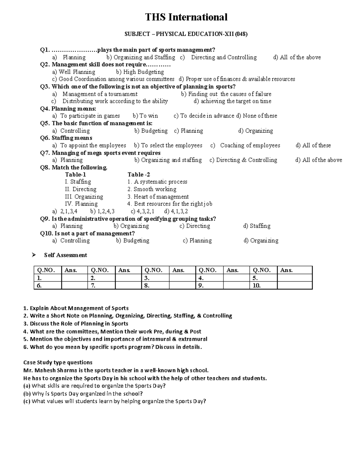 THS International PHYSICAL (048) Q1-Q10 & Case Study Notes - Studocu