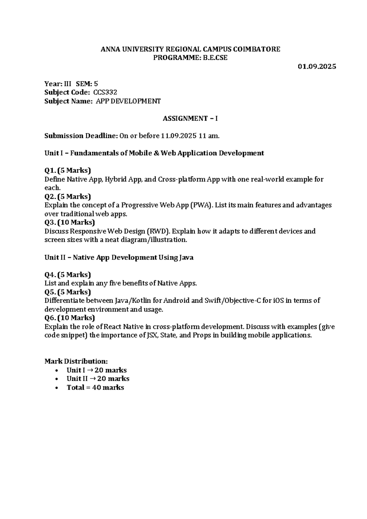 B.E.CSE CCS332 App Development Assignment I Notes - Studocu