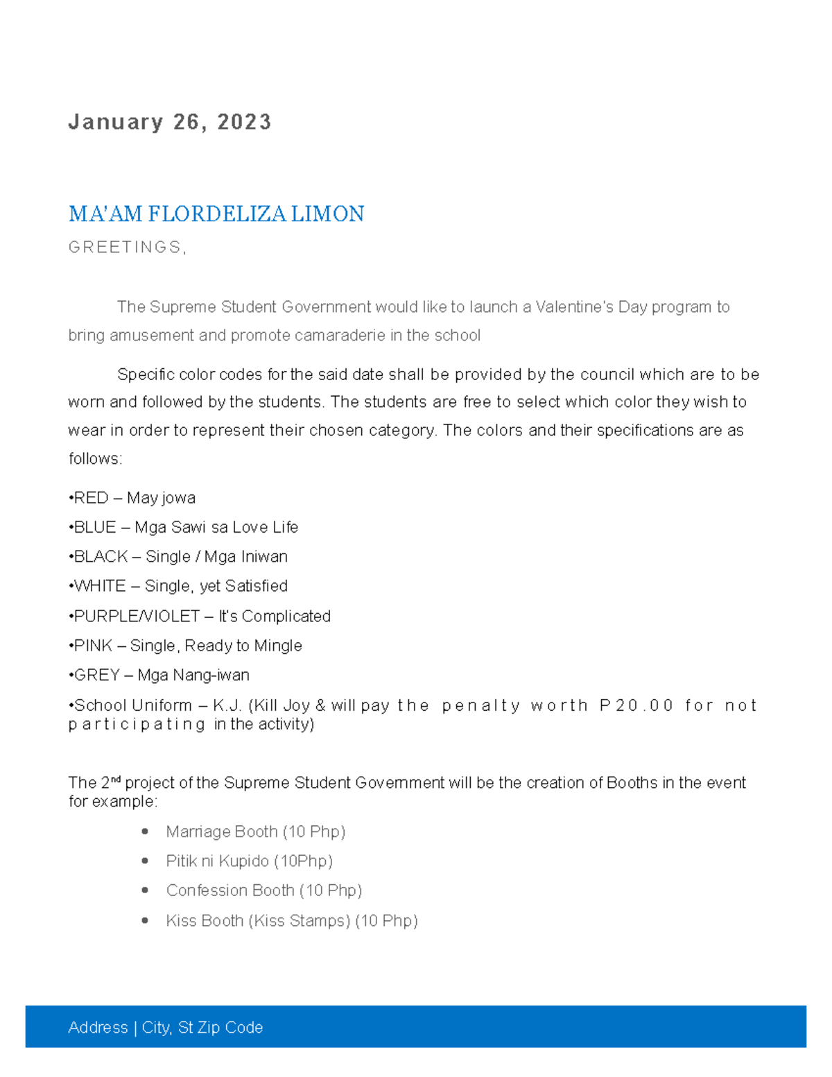 Valentine's Day Program Proposal - SSG Fundraising Event 2023 - Studocu