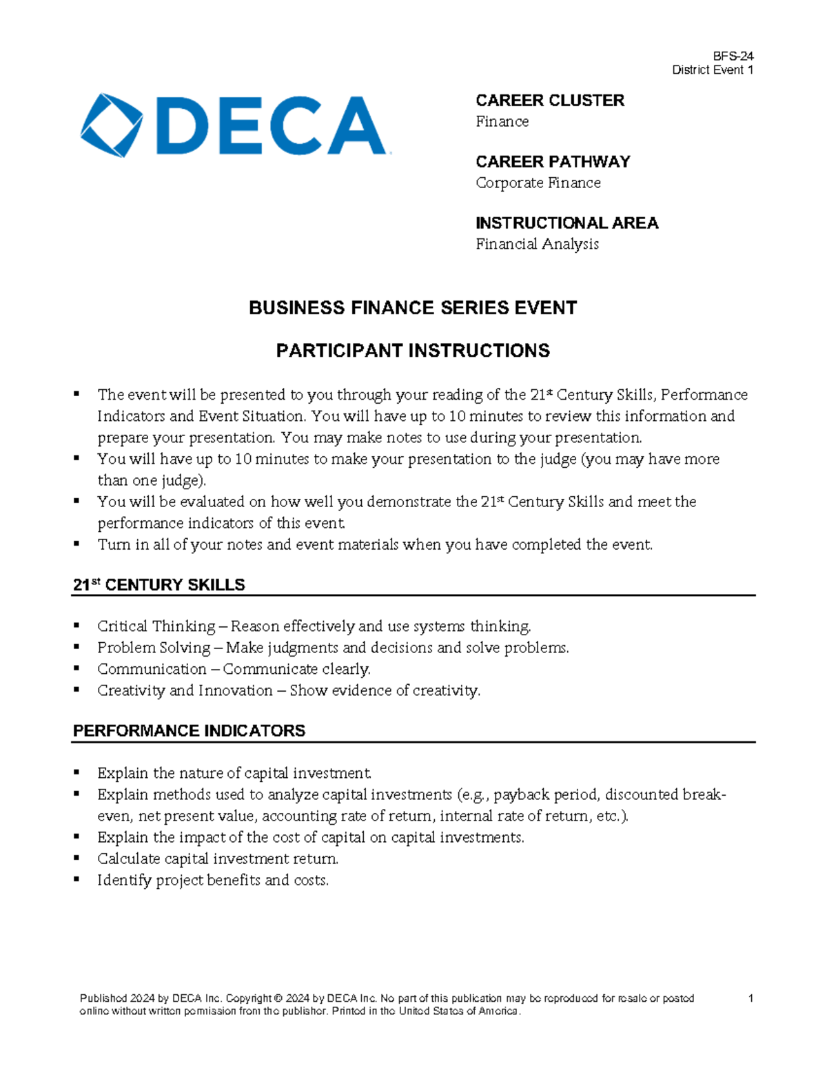 District Event 1: Financial Analysis Presentation Guidelines for DECA ...