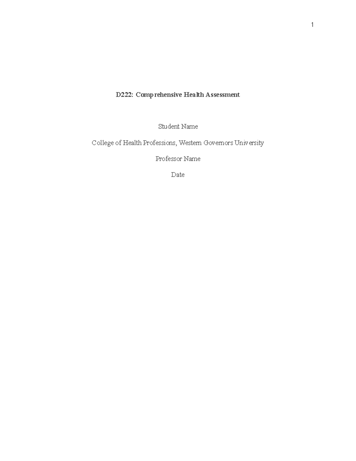 D222: Comprehensive Health Assessment and Recommendations - Studocu