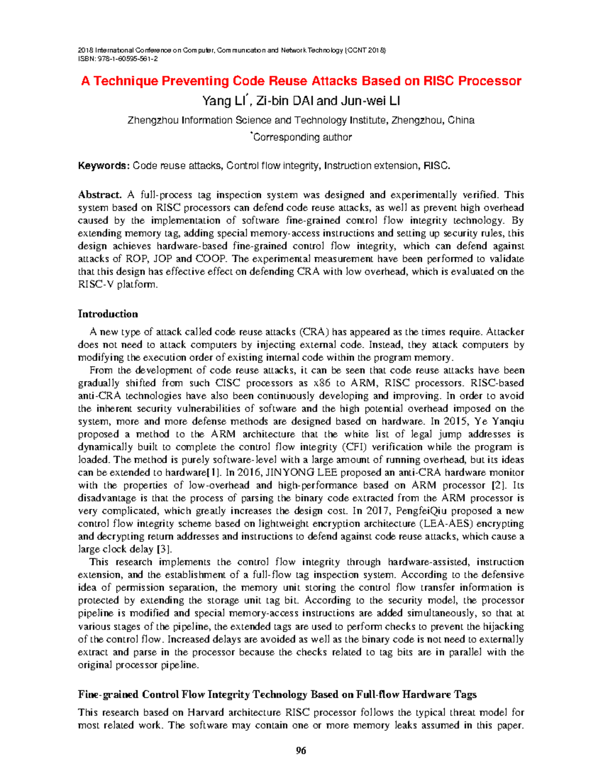 Defending Against Code Reuse Attacks on RISC Processors: CCNT 2018 ...