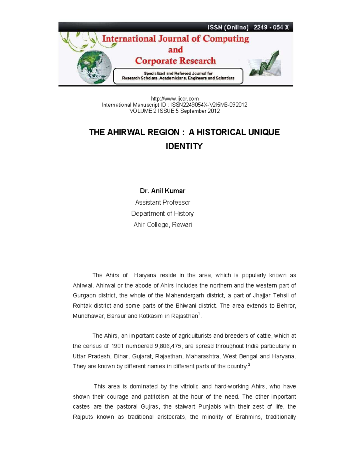 Ahirwal Region: Historical Identity and Cultural Significance - Studocu