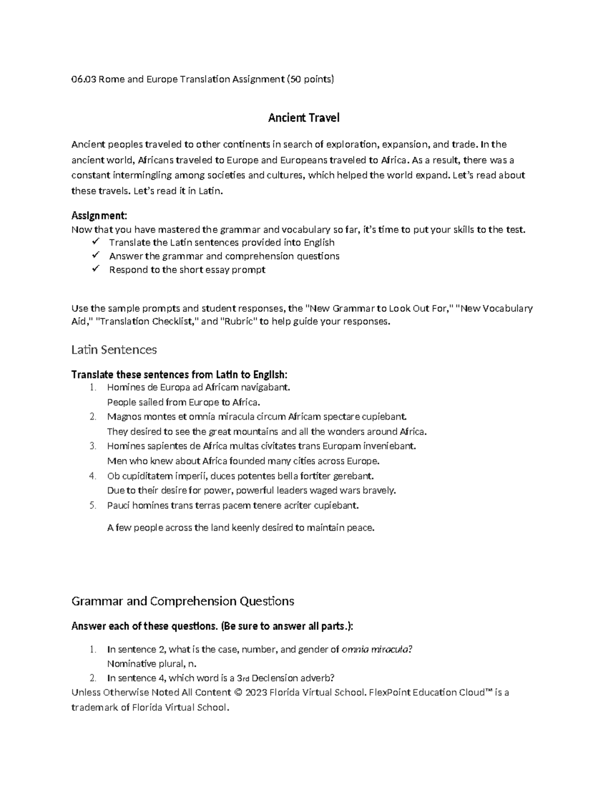 06.03 Latin Translation Assignment: Ancient Travel to Europe & Africa ...