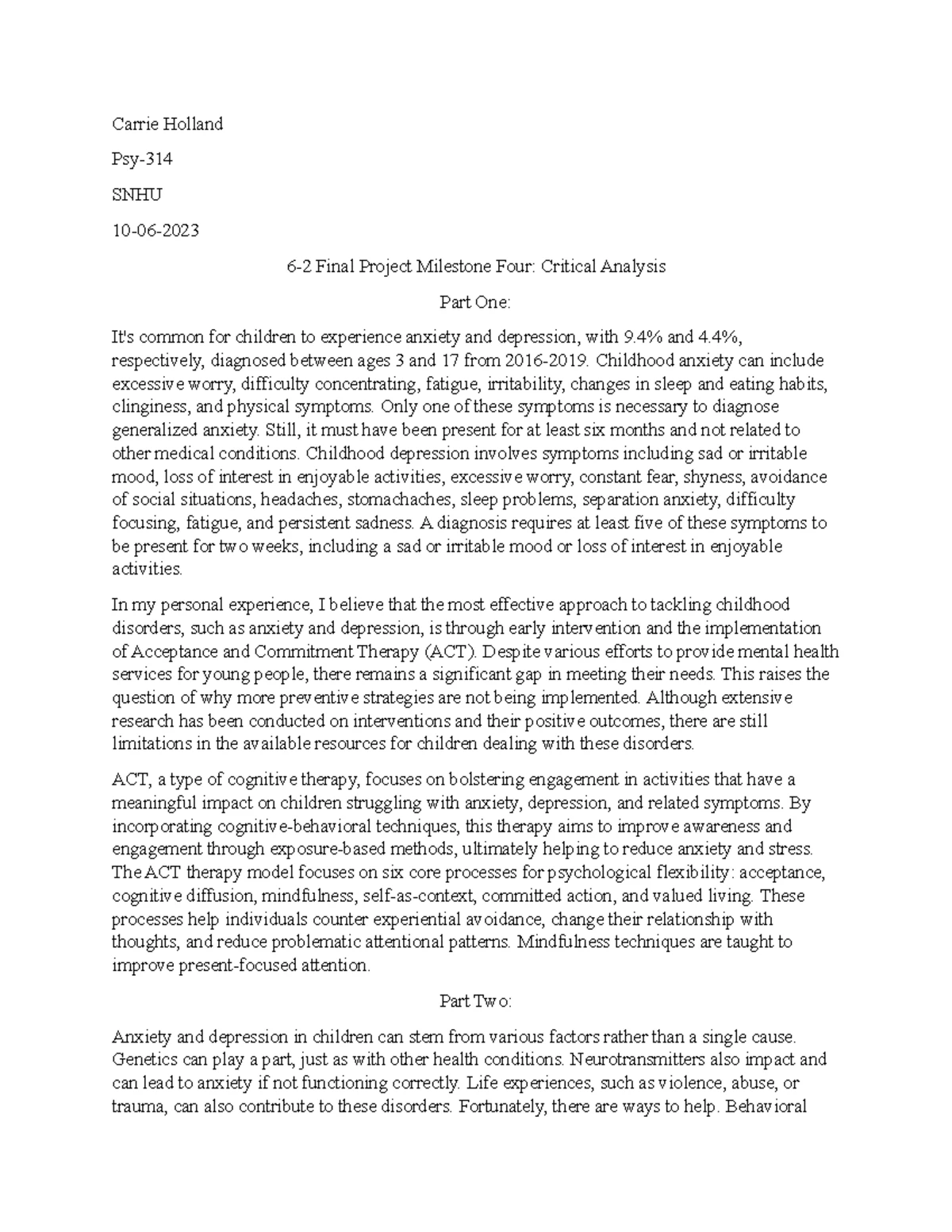 PSY 314 Final Project Milestone 1: Childhood Anxiety and Depression ...