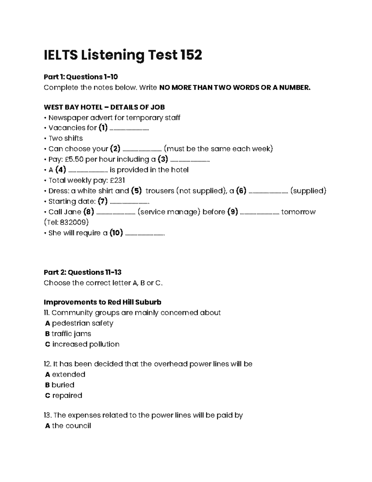 IELTS Listening Test 152: Complete Notes & Questions - Studocu