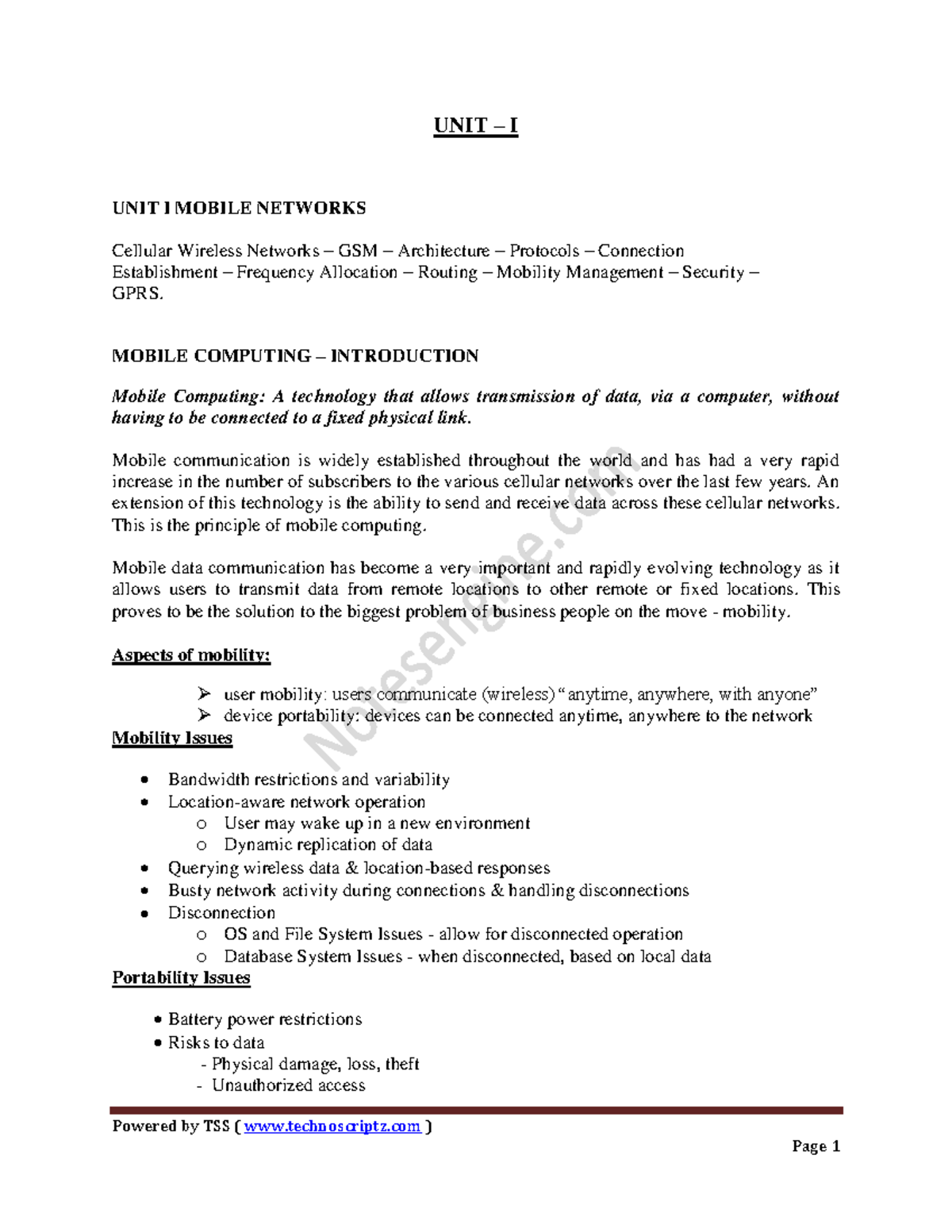 Unit 1 Mobile And Pervasive Computing Notes Mobile Computing Studocu