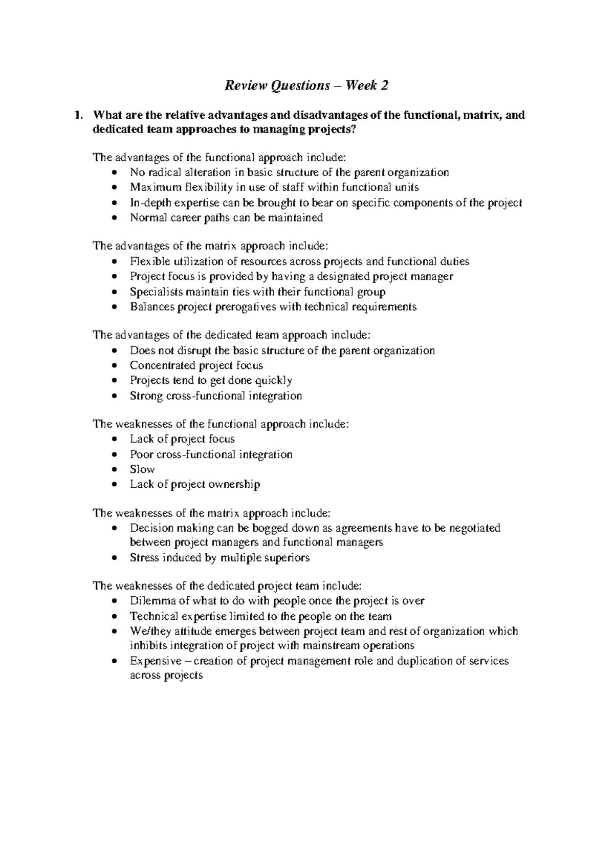 Project Management Approaches: Review Questions 2 - Studocu
