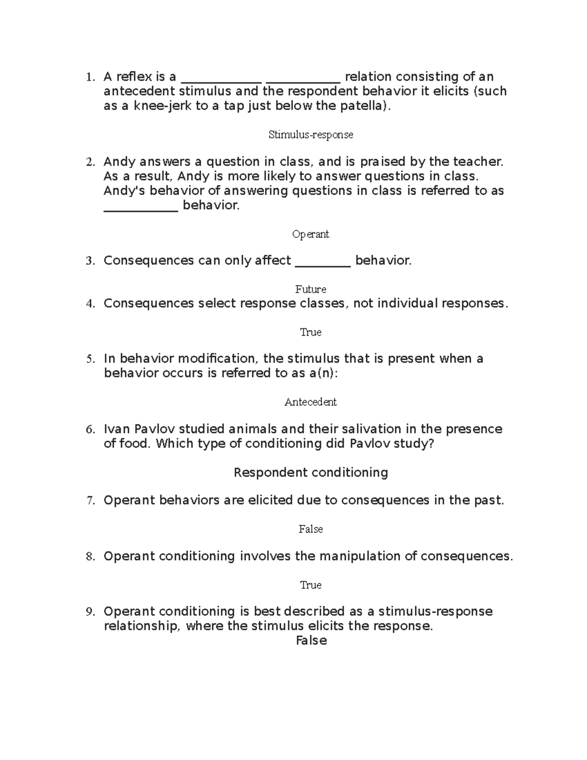 PSY 7708 Unit 3 Quiz - Reflexes and Conditioning Concepts - Studocu