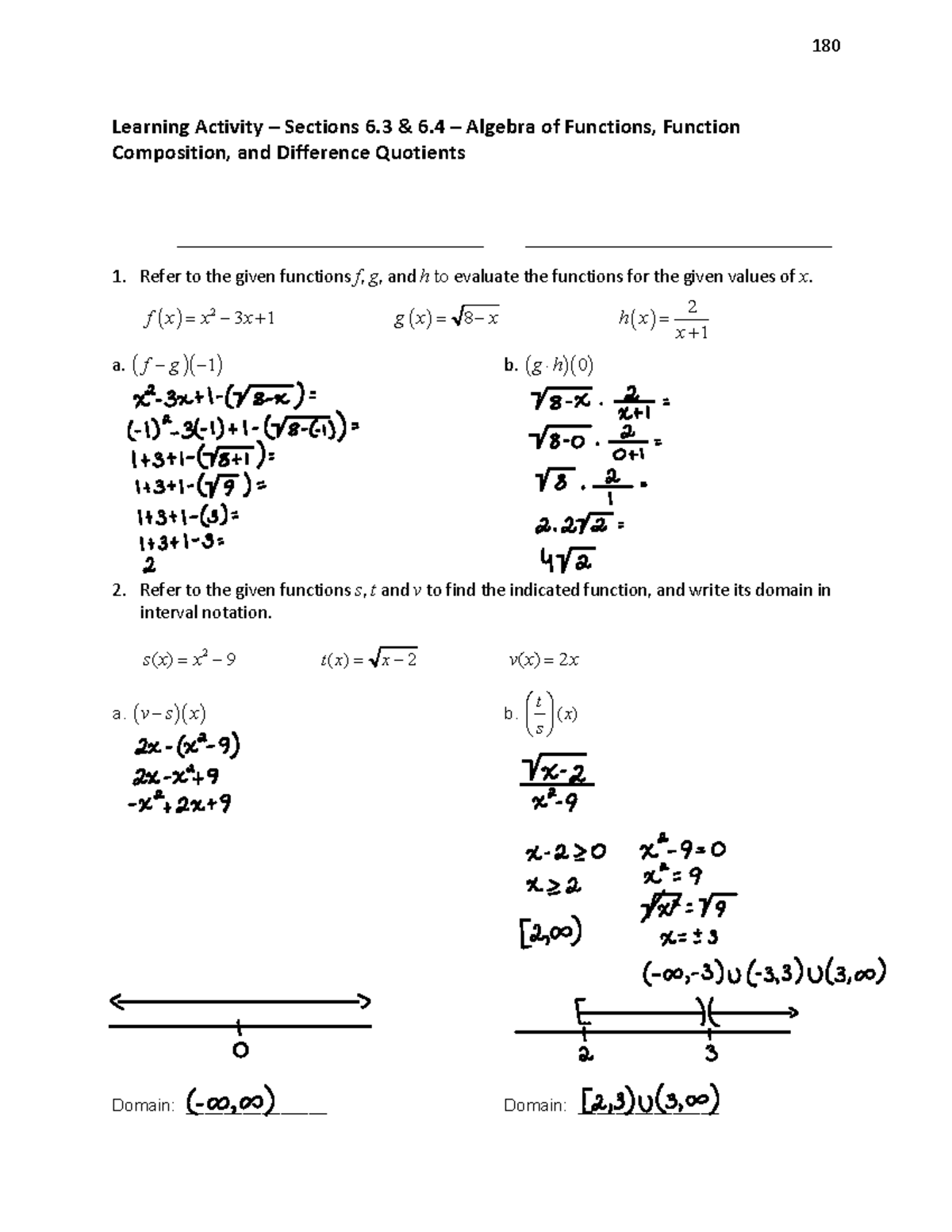 M1105C LA 6.3 & 6.4 Algebra of Functions, Compostion, Diff Quotient W ...