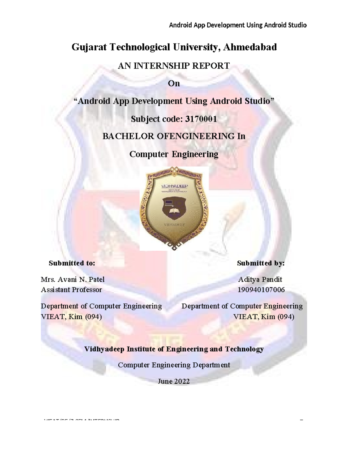 660337365 Internship Report: Android App Development Overview - Studocu