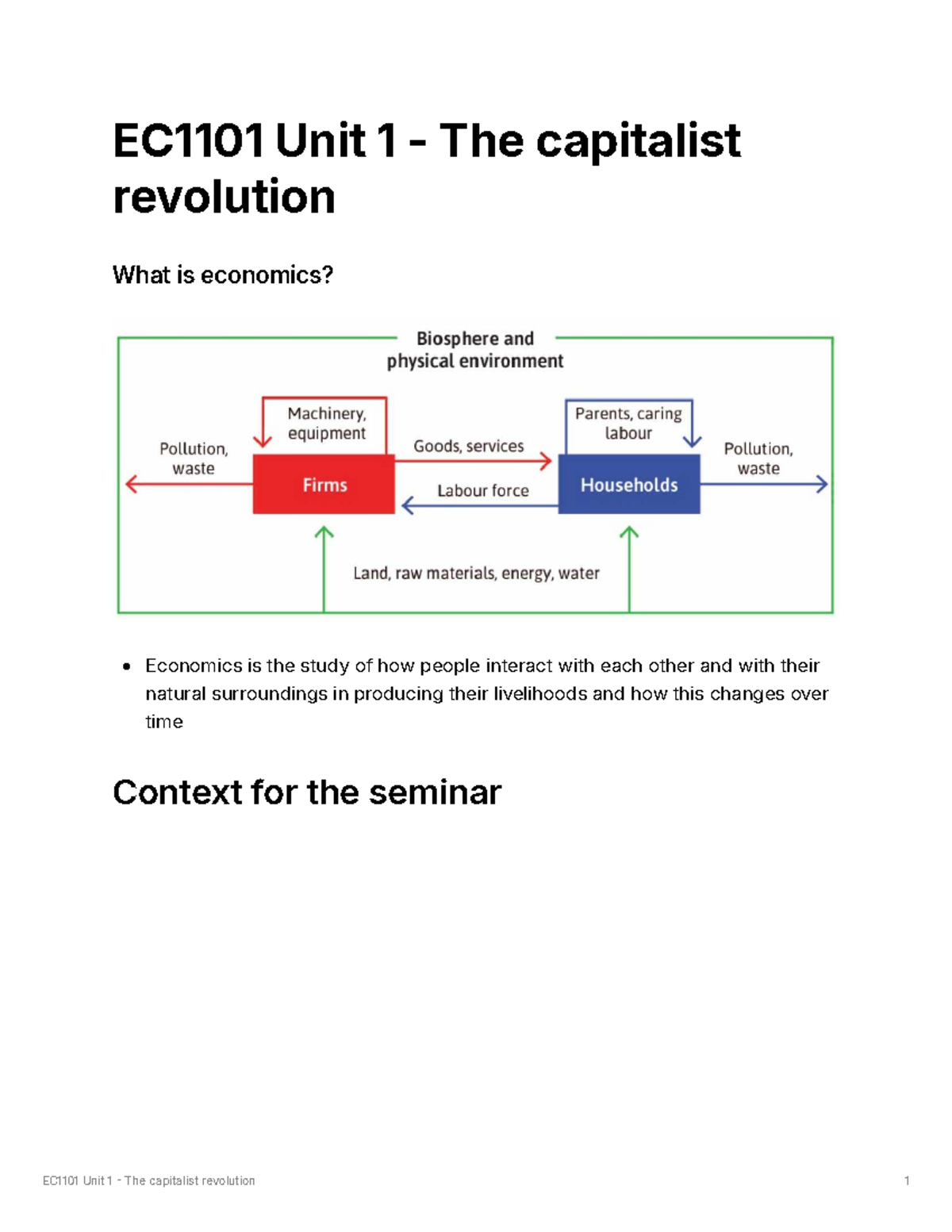 EC1101 Unit 1 - Notes on the Capitalist Revolution and Inequality - Studocu