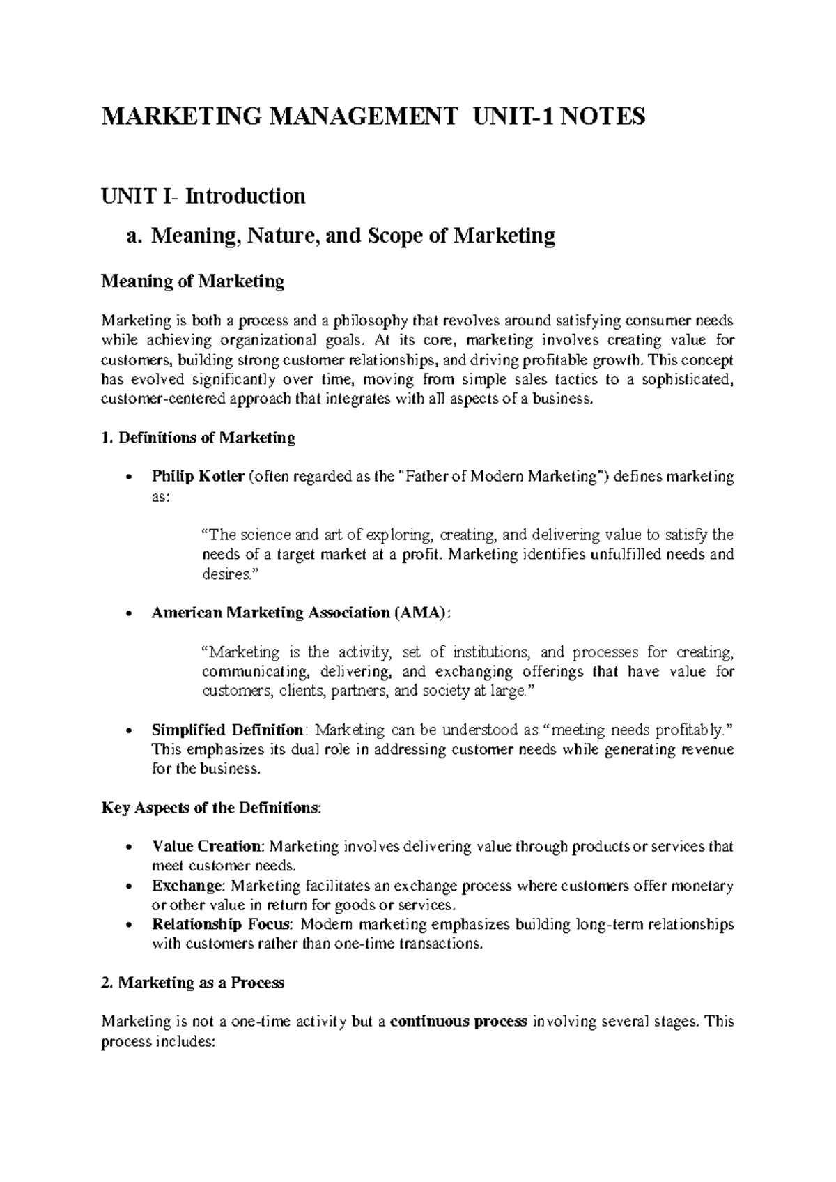 MM 101: Marketing Management Notes - Unit 1 Overview and Concepts - Studocu