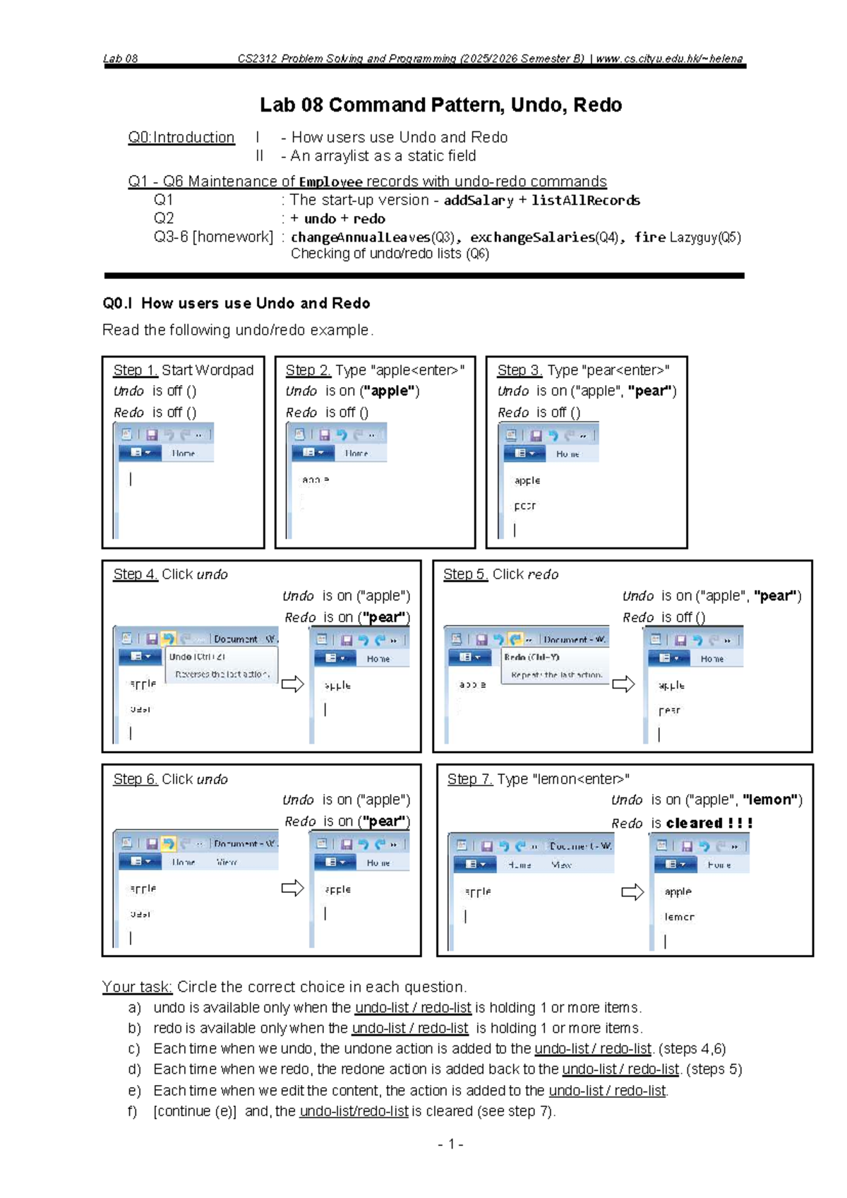 CS2312 Lab 08 - Command Pattern, Undo/Redo Implementation - Studocu