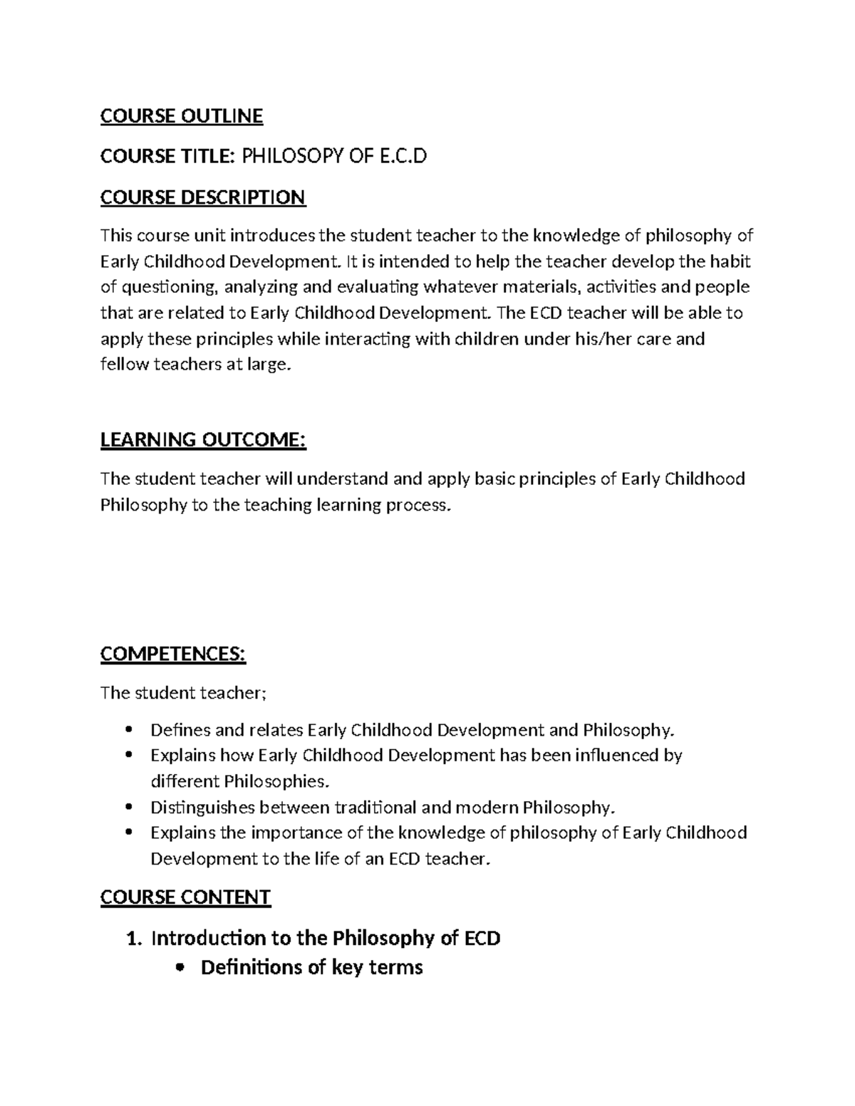 PHIL 101: Philosophy of Early Childhood Development Notes - Studocu