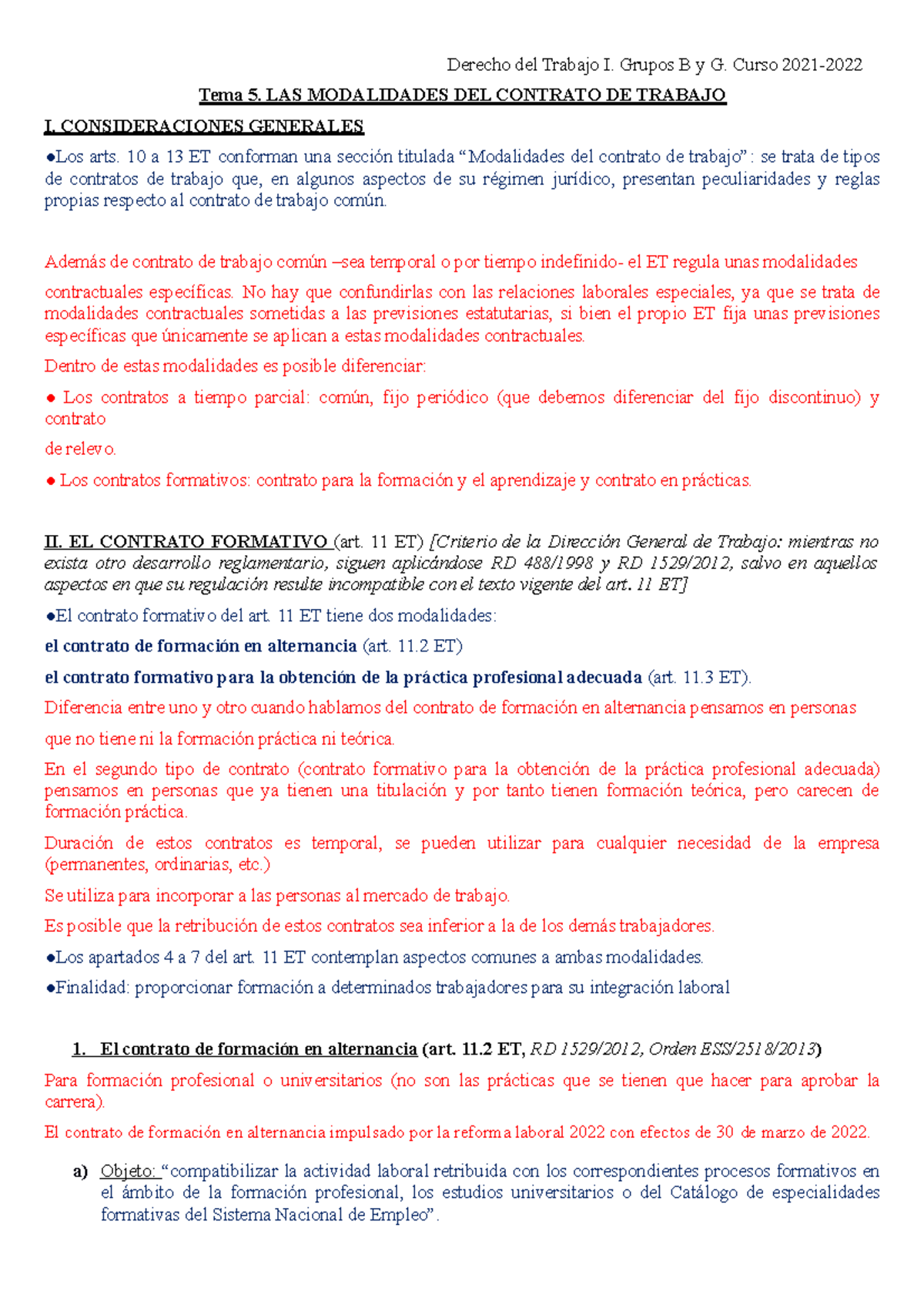 Esquema Tema 5 - TEMA 5 COMPLETO - Derecho del Trabajo I. Grupos B y G ...