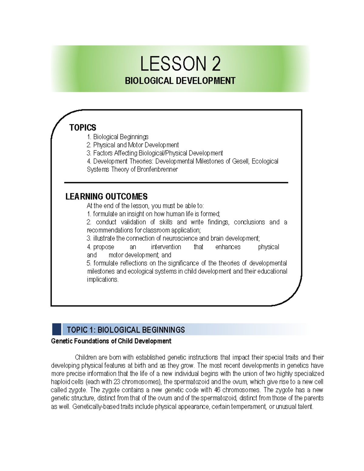 Lesson 2: Biological Development and Theories (EDU 101) - Studocu