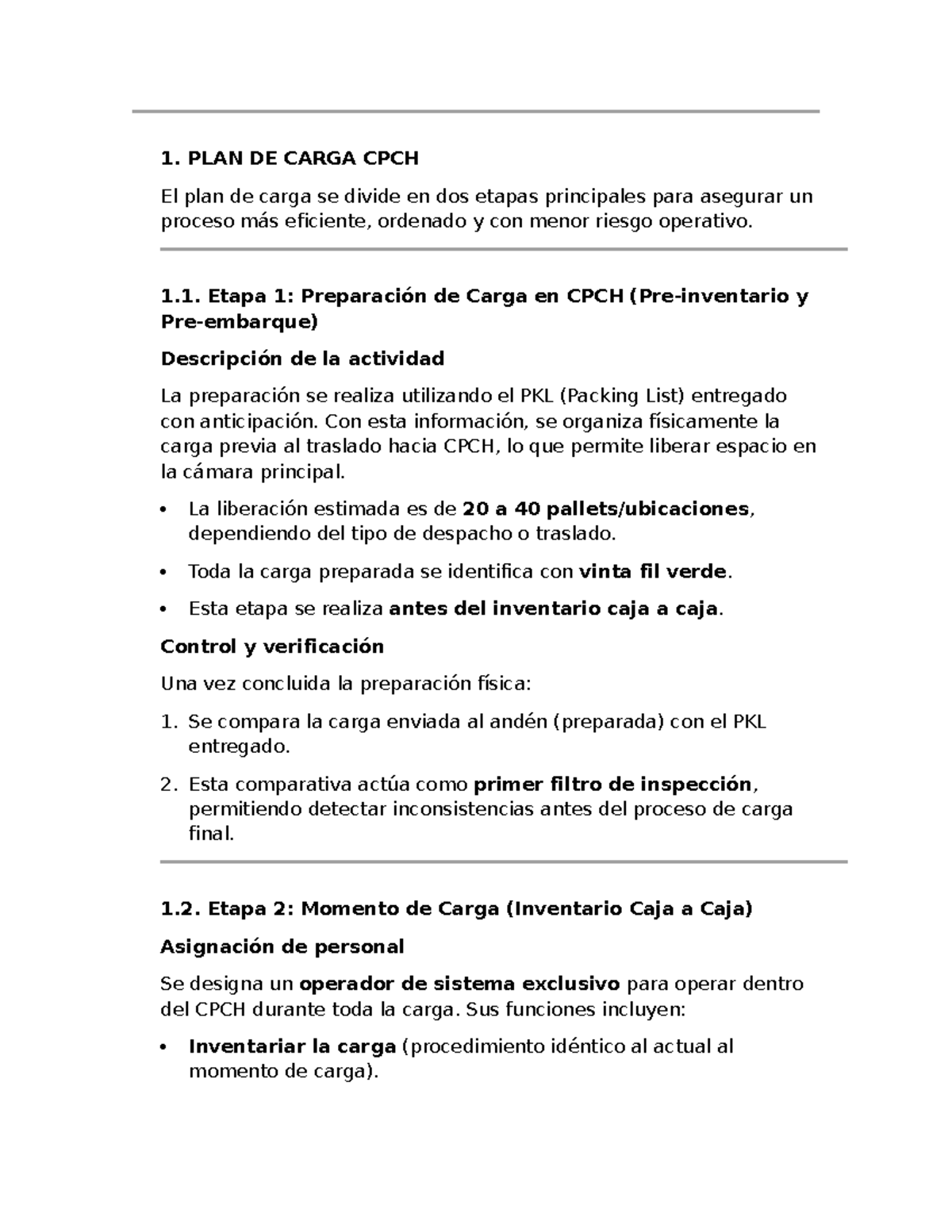 Operativo CPCH: Plan de Carga y Beneficios Eficientes - Studocu